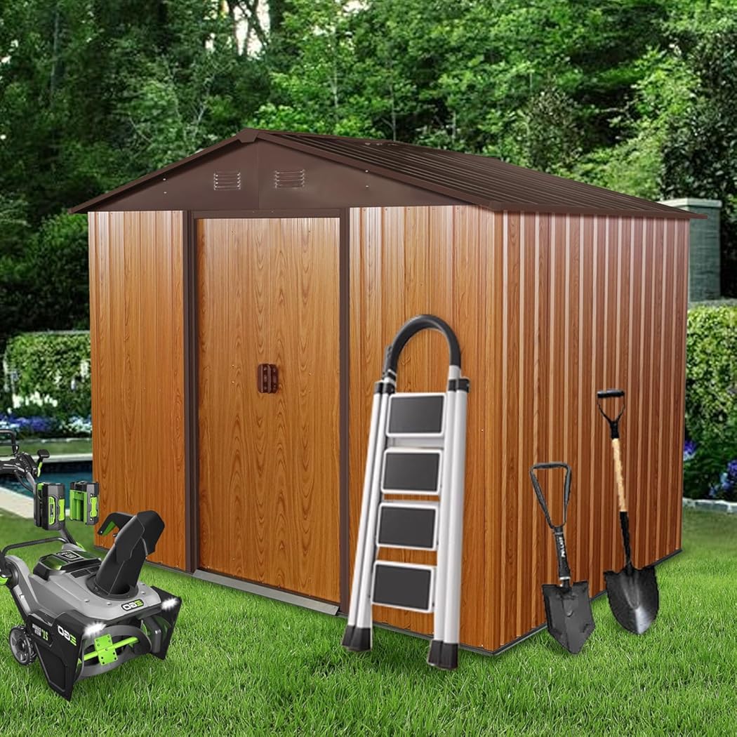 8X6 ft Outdoor Metal Storage Shed with Floor Floor, Lockable Galvanized Steel Tool Shed with Sliding Door and Air Vent, Waterproof Garden Storage House for Backyard, Patio