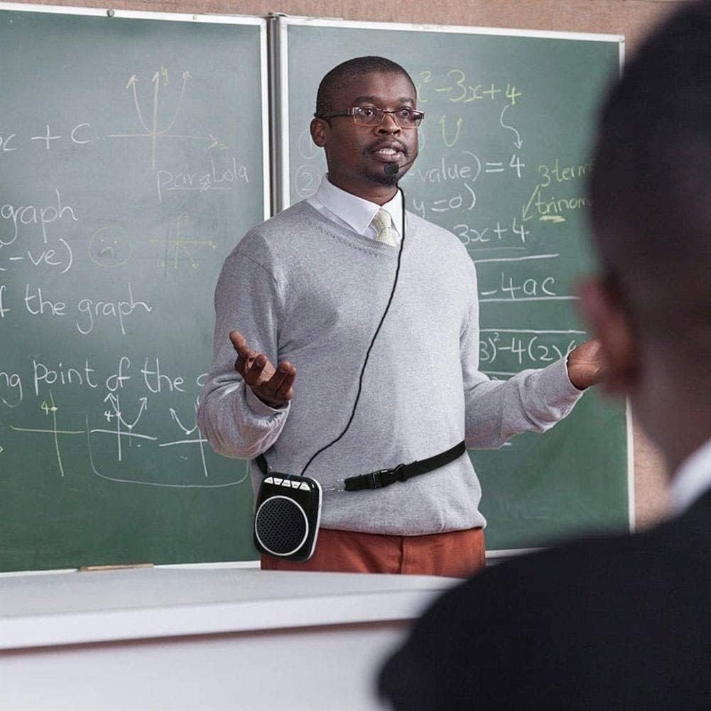 Voice Amplifier, Portable Mini Voice Amplifier with Wired Microphone Headset and Waistband, Supports MP3 Format Audio for Teachers, Singing, Coaches, Training, Presentation, Tour Guide (Black)