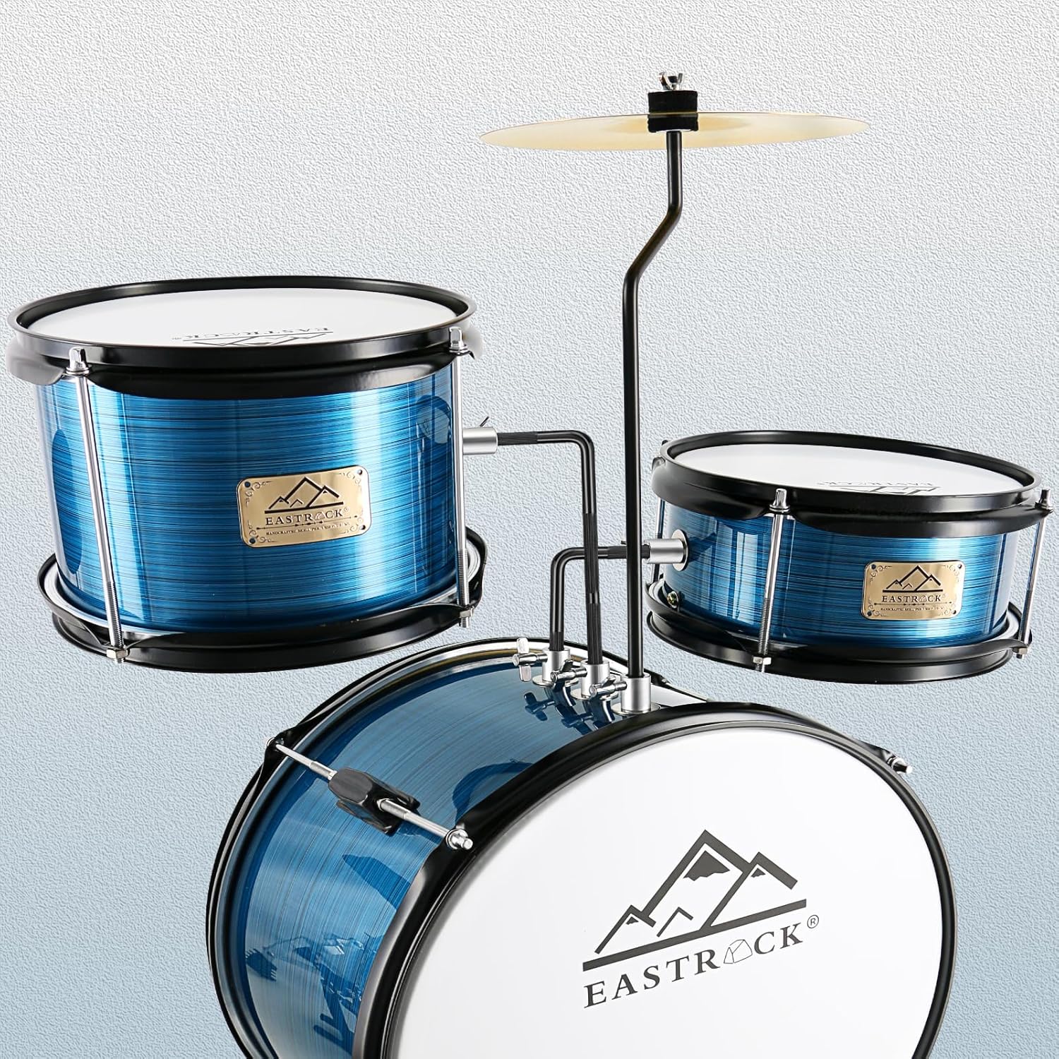 EASTROCK Drum Set, 3 Piece 14'' Drum sets for Drummer,Beginner, Drum Set for 5-7 Years Old with Adjustable Throne,Cymbal,Pedal,Drumsticks(Blue)