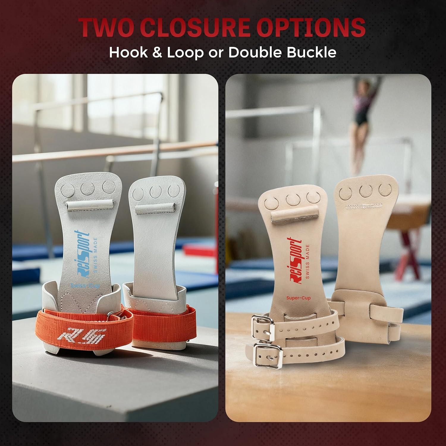 Reisport Men's High Bar Gymnastics Grips - Durable Leather Hand Grips for Gymnastics Bars Men & Boys - Gymnastics Equipment & Accessories for Advanced Gymnasts