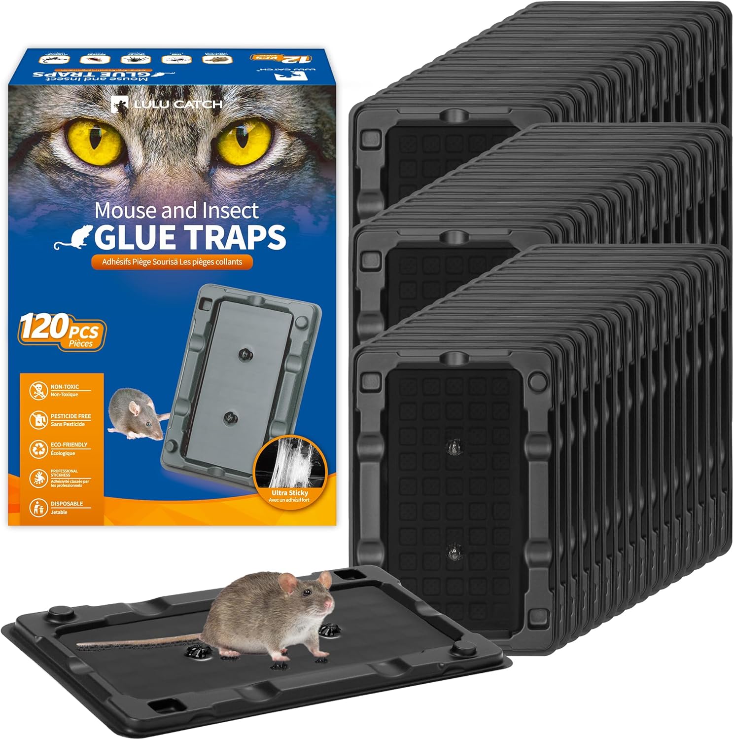 LULUCATCH Mouse & Insect Glue Traps, 120 Pack Adhesive Glue Traps, Pre-Baited Heavy Duty Non-Toxic Bulk Mouse Traps Indoor for Small Mice, Insects, Rodent, Bug, Easy to Use Pet Safe
