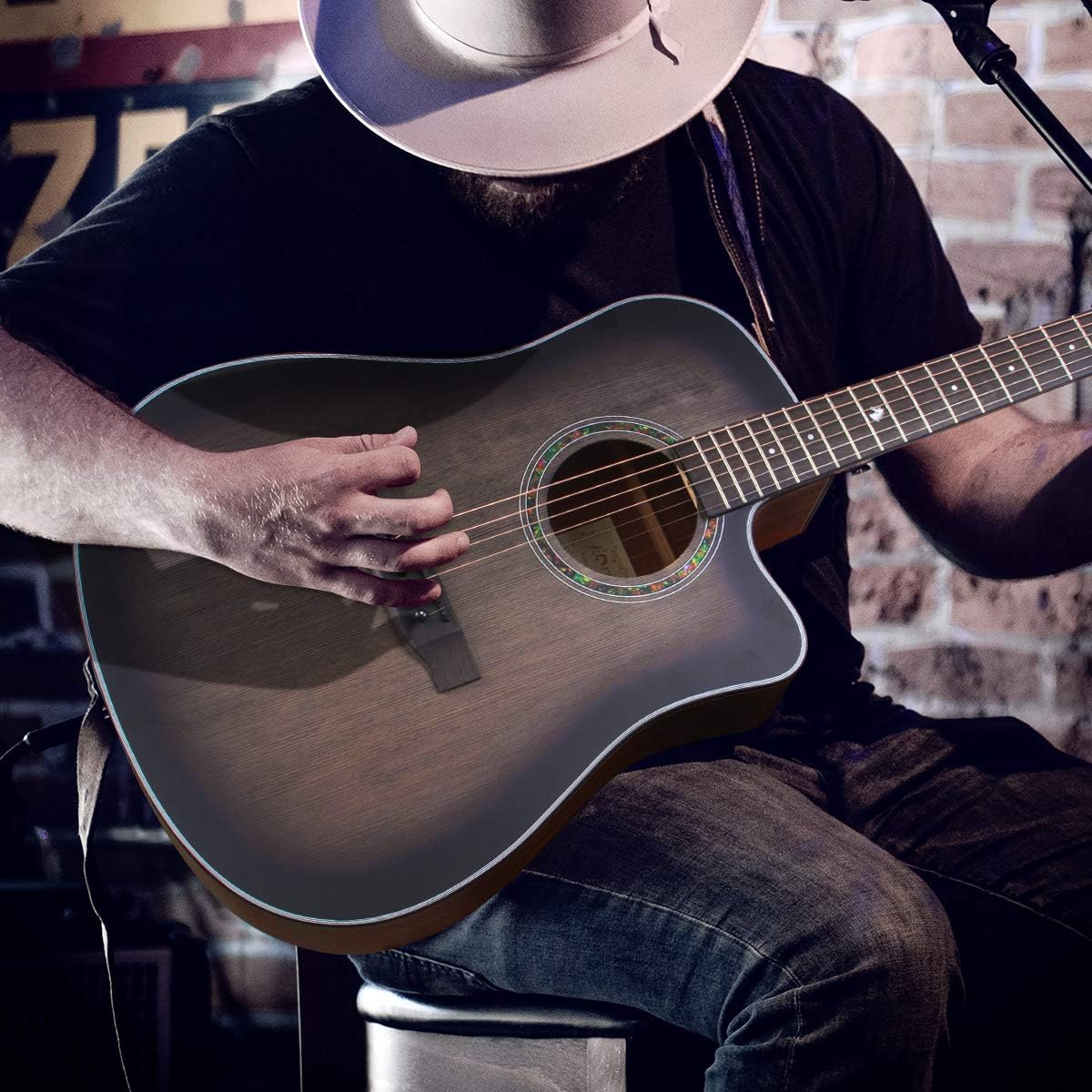 lotmusic 41 Inch Acoustic Guitar Full-size Dreadnought Professional Cutaway Folk Guitarra Bundle 6 Metal Strings with Beginner Kit (Gig Bag, Tuner, Strap, Picks all accessories