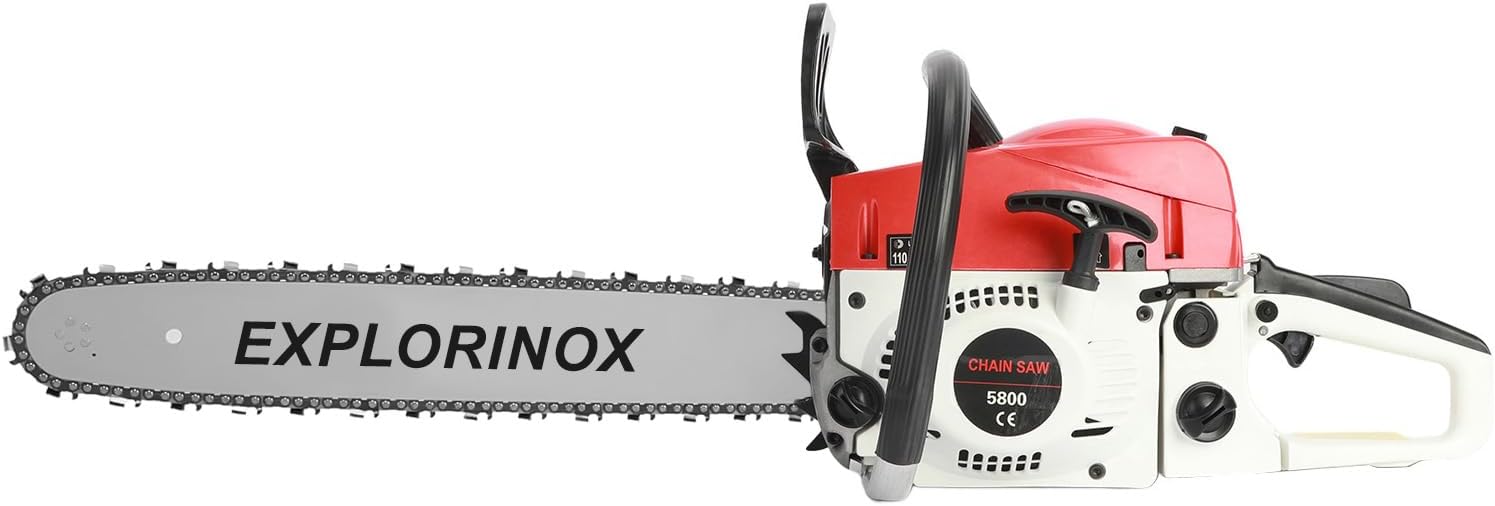 Gas Powered Chainsaw, 58-CC 3.2-HP, 2-Cycle Gas Chainsaw, 20 Inch Guide Bar with 13,000 RPM Max Speed, for Tree Trimming and Wood Cutting (Red)