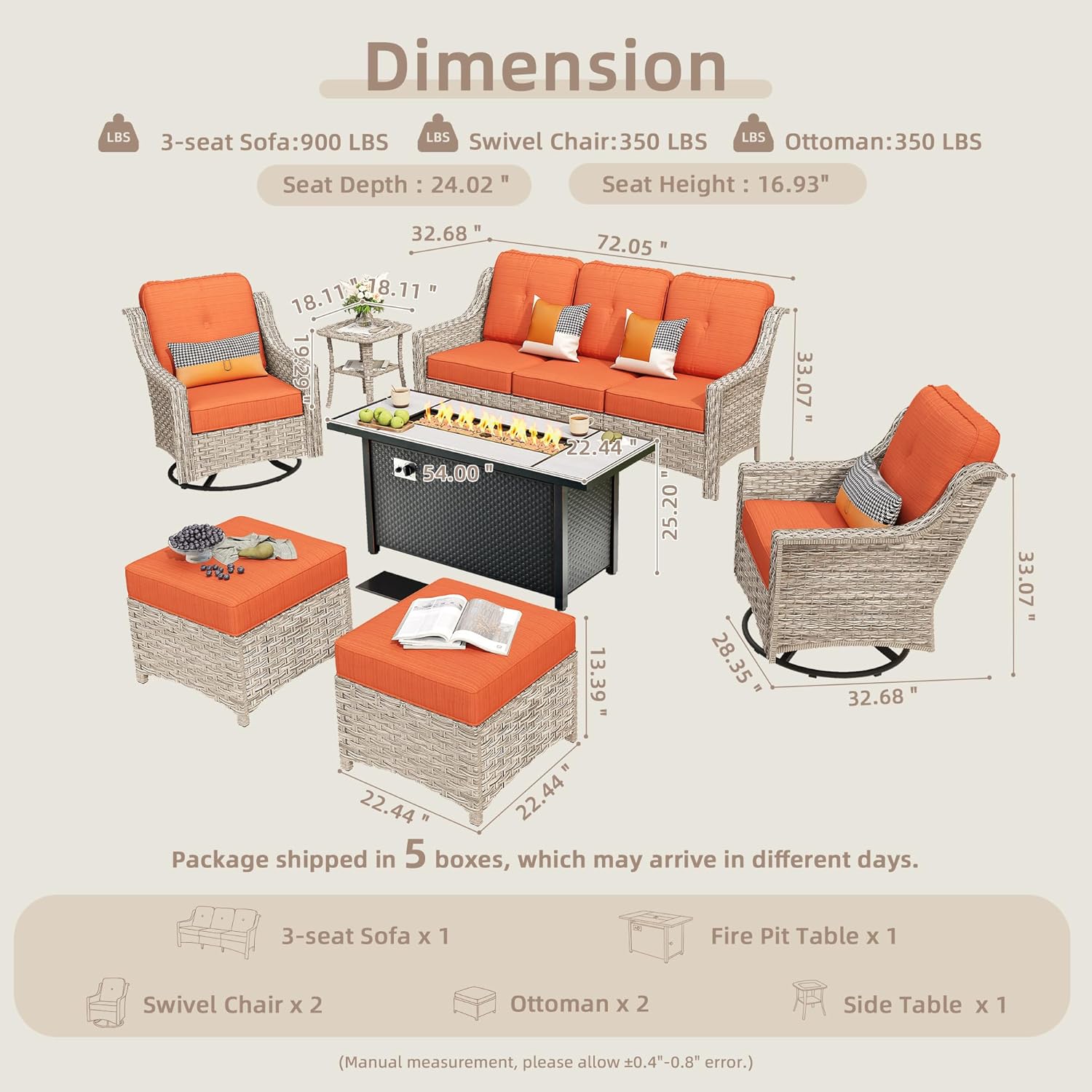 7-Piece Patio Furniture Set with 54