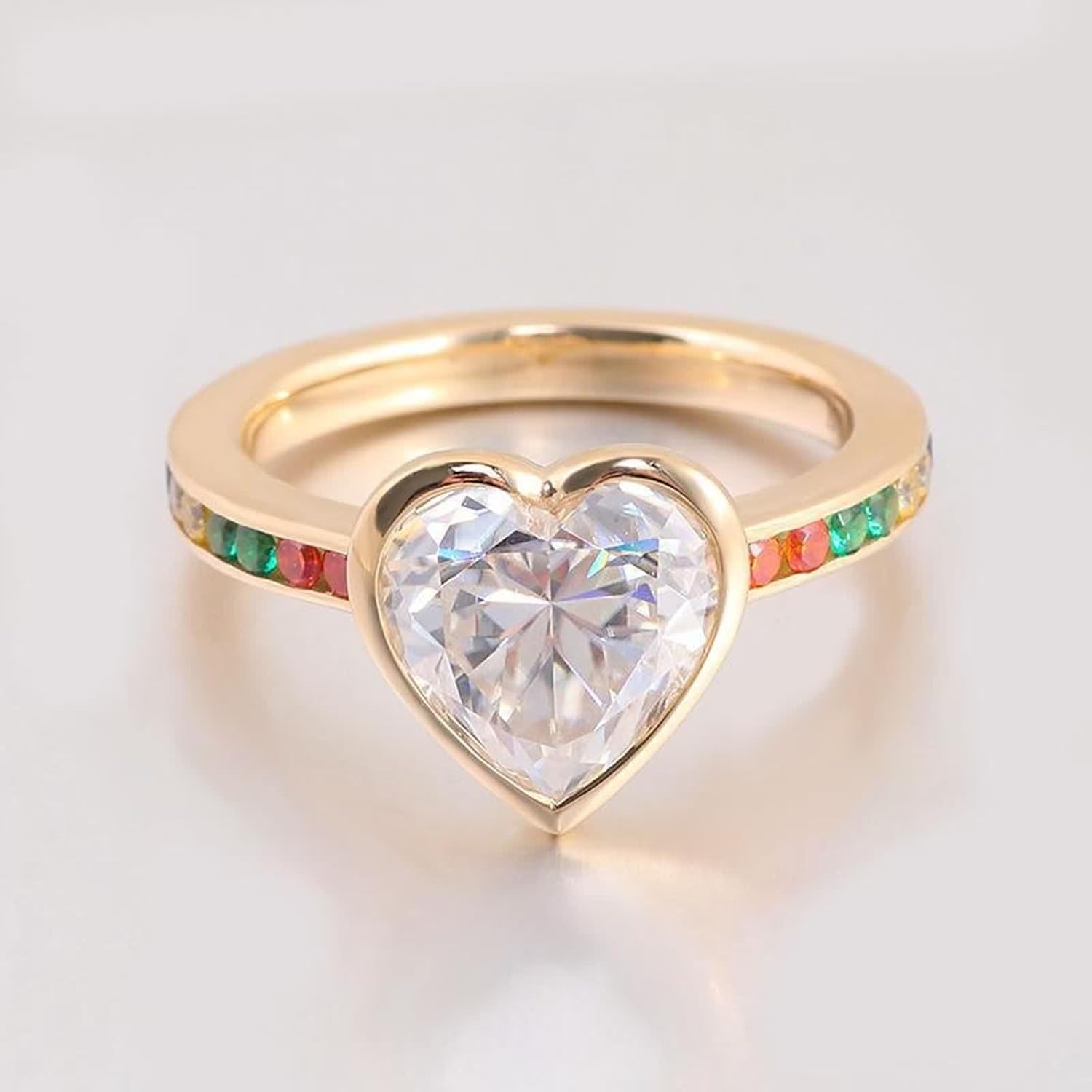 Heart Ring Jewelry, Promise Rings Moissanite Accessories 9K Yellow Gold for Engagement Wedding