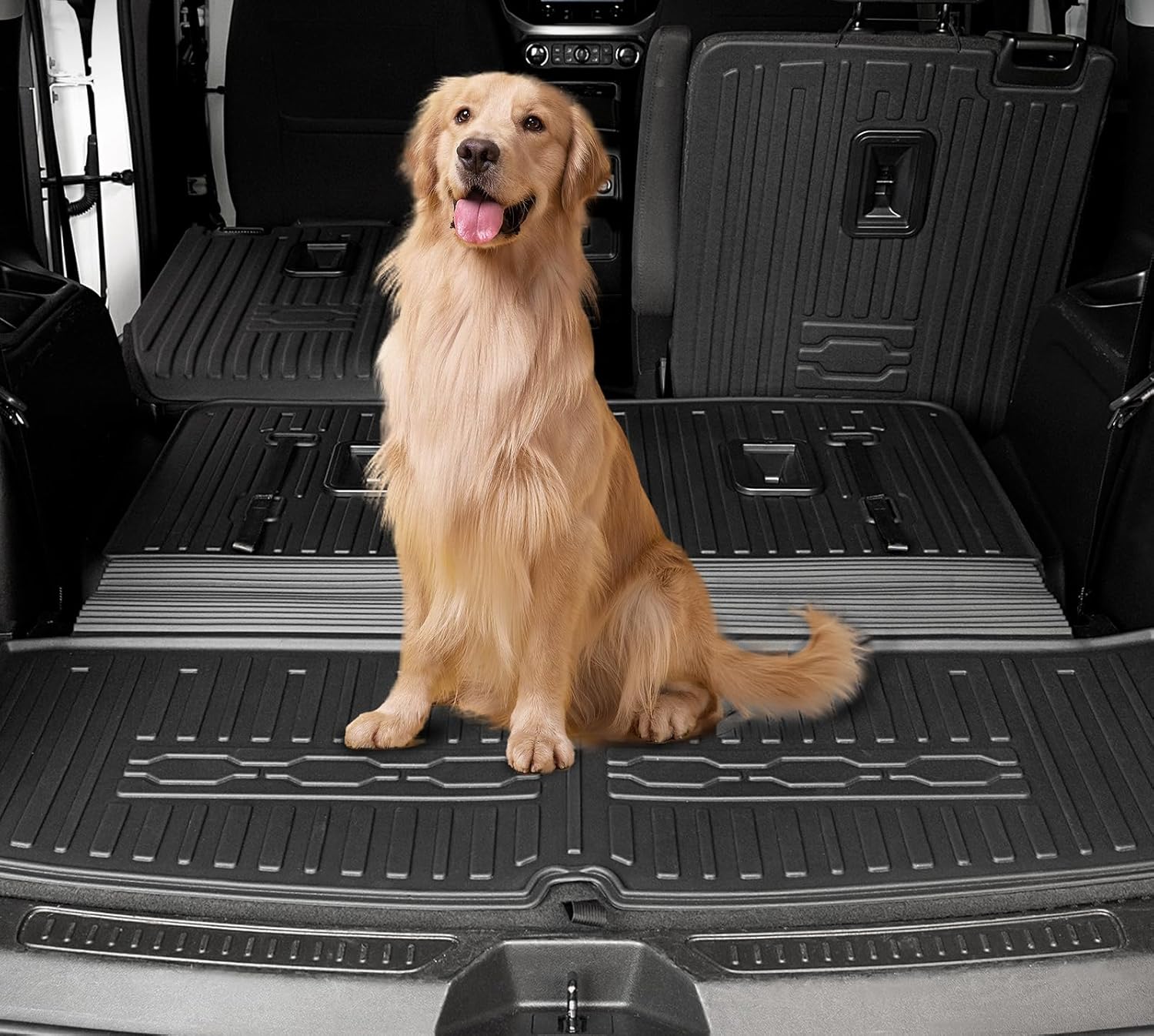 Floor Mats Cargo Mat Set for 2017-2023 GMC Acadia 6 Seats Captain Chairs Accessories, All-Weather TPE Trunk Mat Cargo Liner Backrest Mats SLE/SLT/AT4/DENALI(Floor Mats+2-in-1 Cargo Mat)