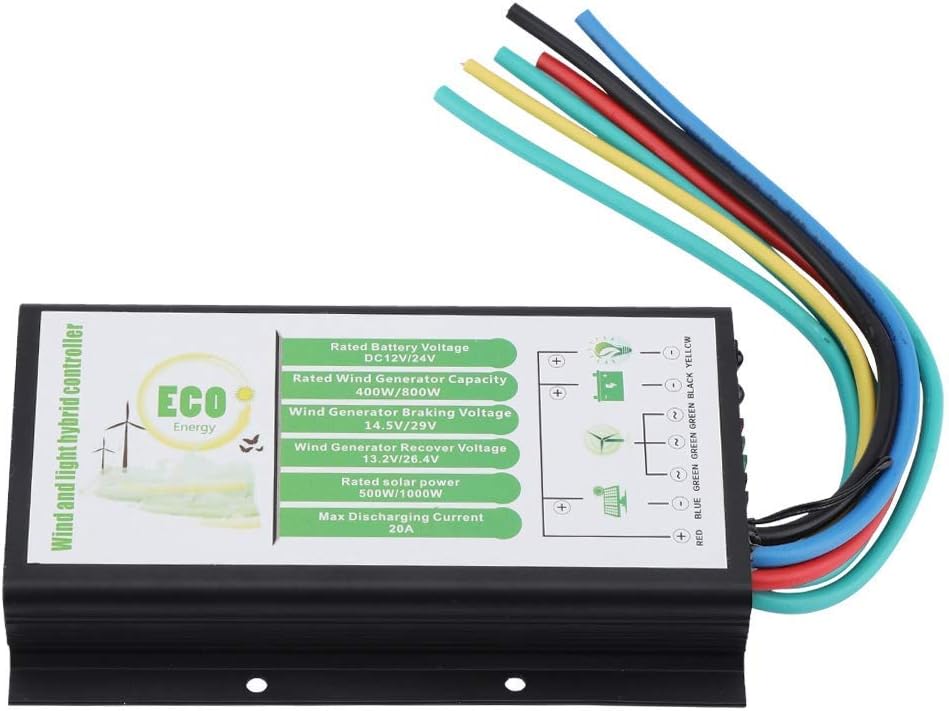 600W(640W) Solar Wind Turbine Generator Power Kit: 400W Wind Turbine + 2 x 120W Mono Solar Panel + Solar Wind Hybrid Controller + 1000W Inverter for 12V/24V Battery Charging