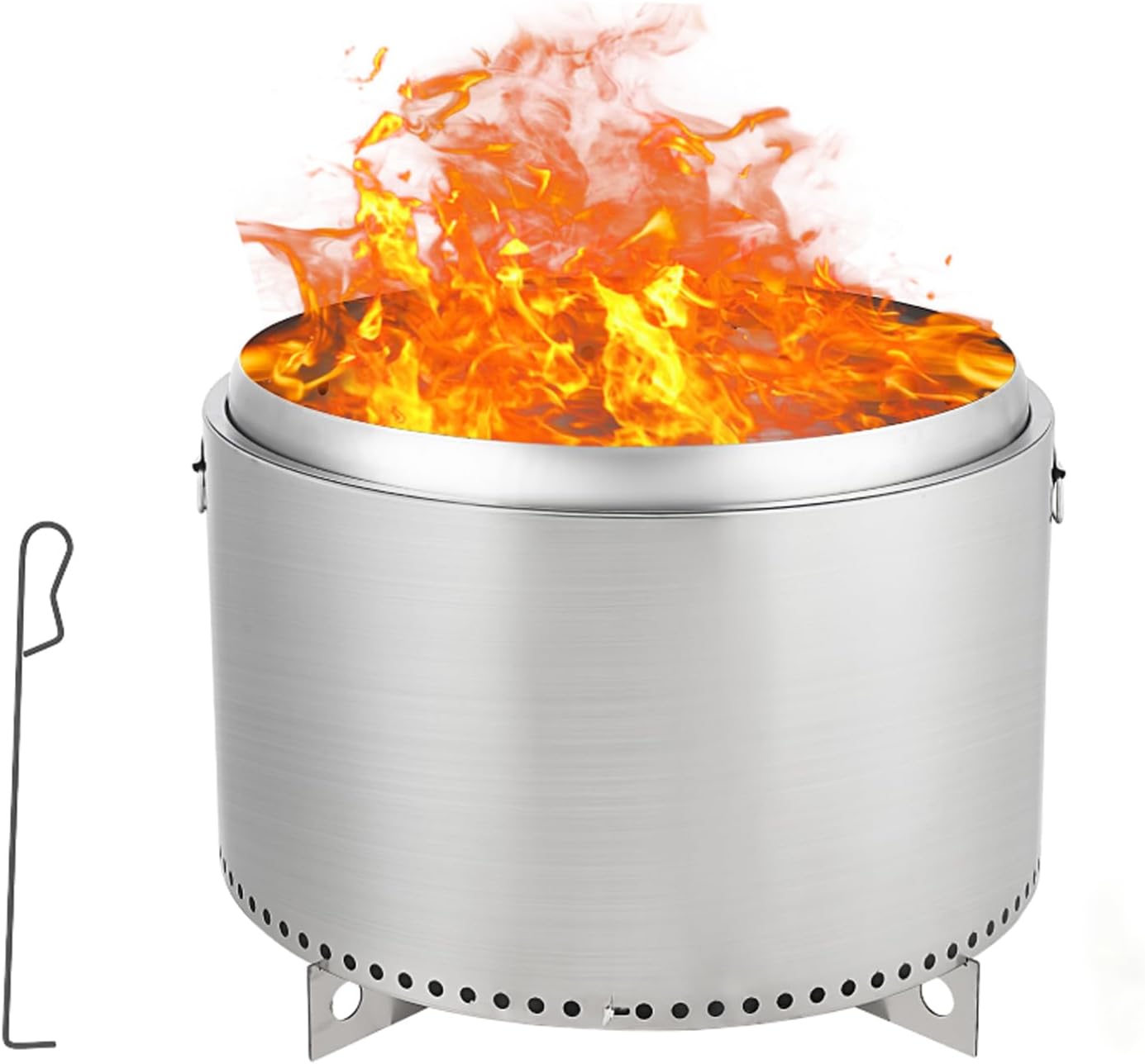 27 Inch Stainless Steel Smokeless Fire Pits Outdoor Fireplaces, Portable Burning Firepits with Handle, Removable Stand and Ash Pan, for Bonfire, Camping, Picnic, Family Gathering and Christmas Party