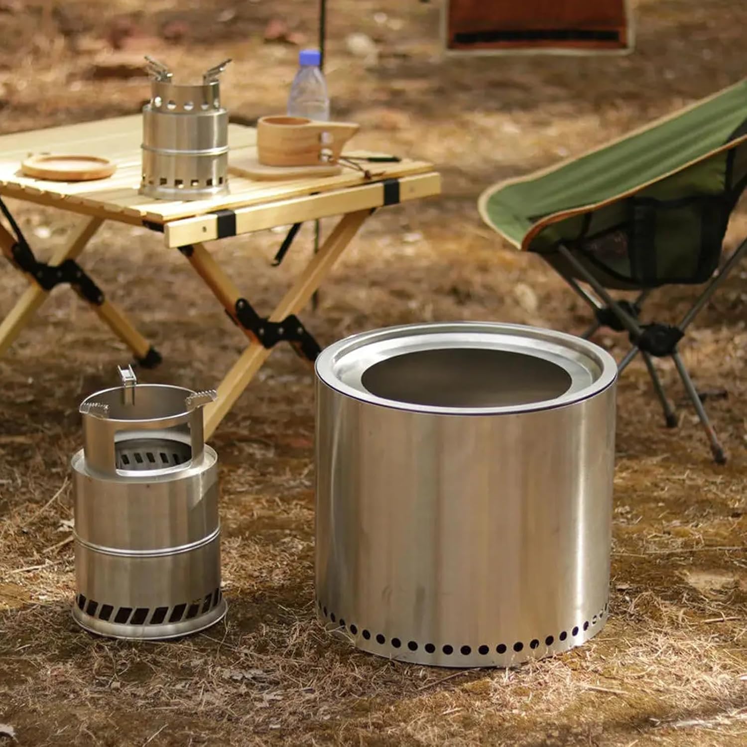 Smokeless Fire Pit with Removable Outdoor Wood Burning Fireplace for Backyard Camping Stainless Steel(32.8cm*30cm)