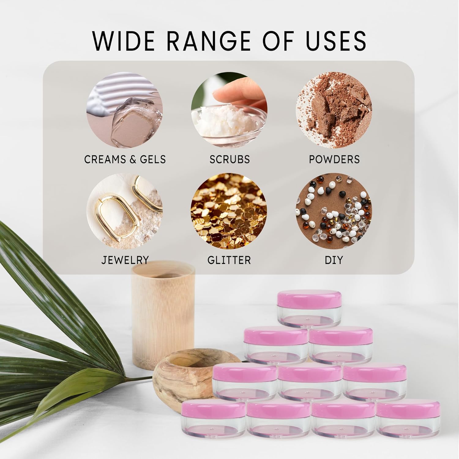 (Quantity: 1000 Pcs) Beauticom 5G/5ML Round Clear Jars with Pink Lids for Small Jewelry, Holding/Mixing Paints, Art Accessories and Other Craft Supplies - BPA Free