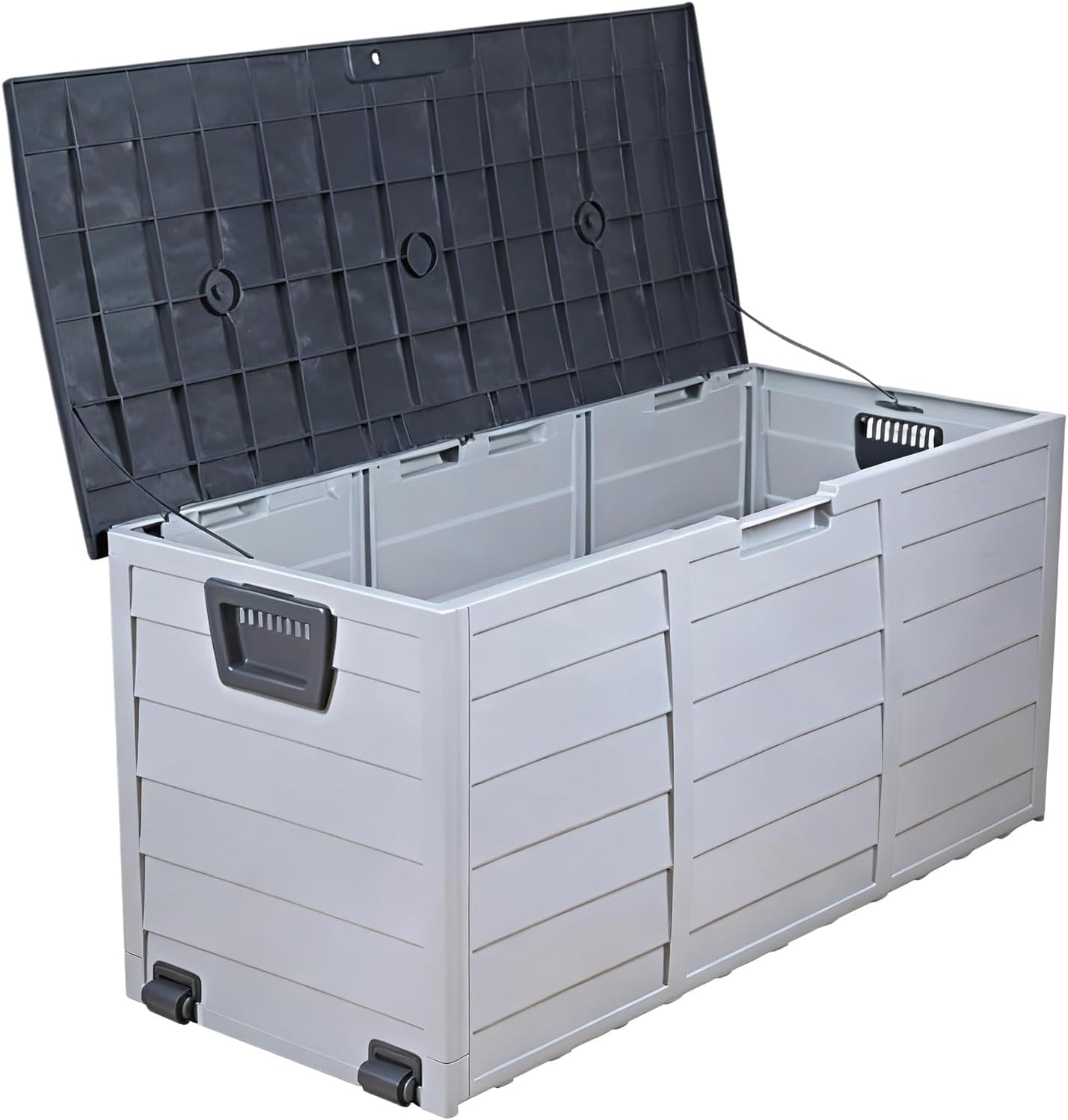 Patio Torage Boxs With Hydraulic rod Waterproof PP Plastic Material With Wood Grain Finish Suitable for Backyard Garage Shed Large Capacity Lockable Storage box(Gray)