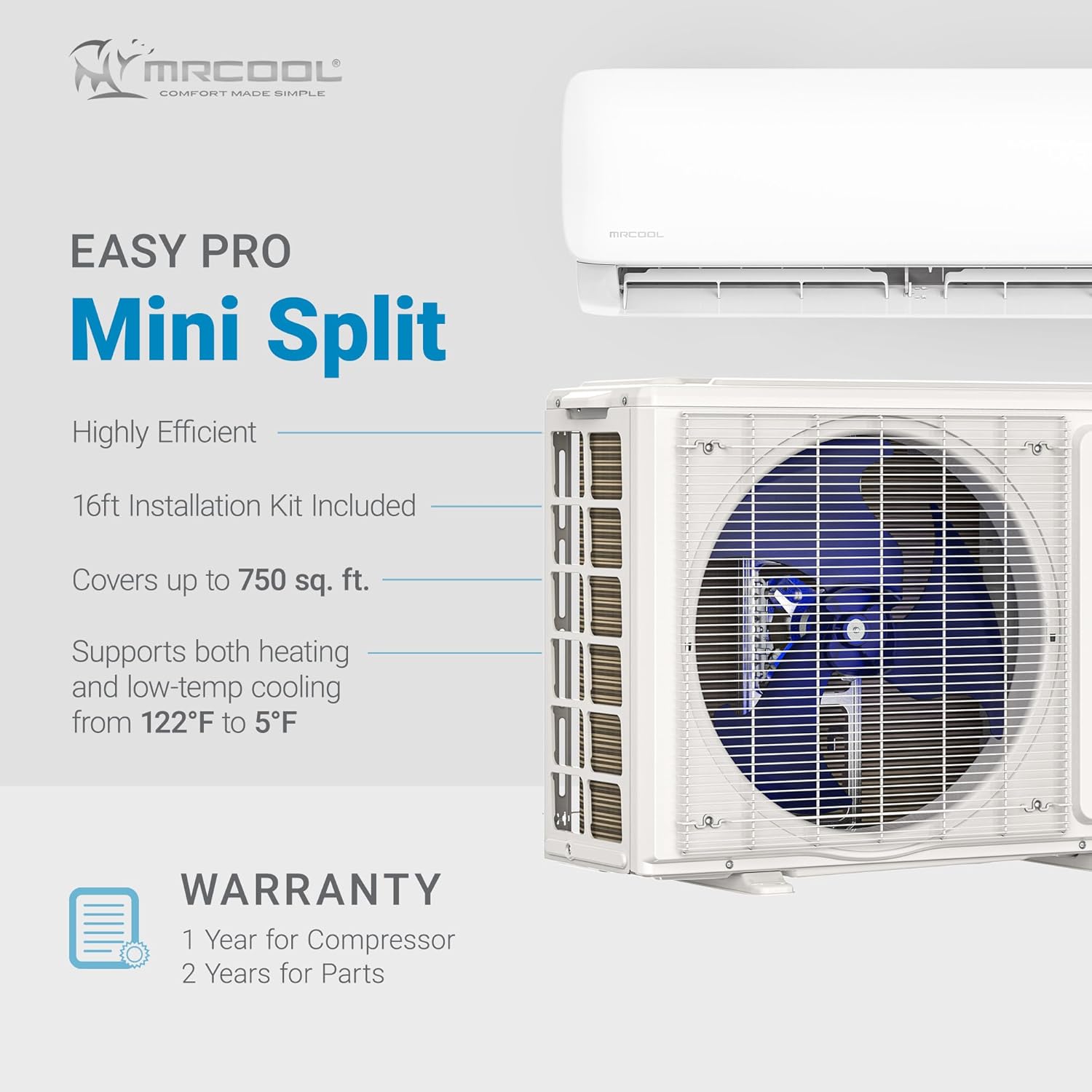 MRCOOL 18000 BTU 230V Ductless Inverter Mini Split Air Conditioner & Heat Pump System, Easy Pro Series - Wall-Mounted AC Unit w/Heating and Cooling for Home, Office & Commercial Space
