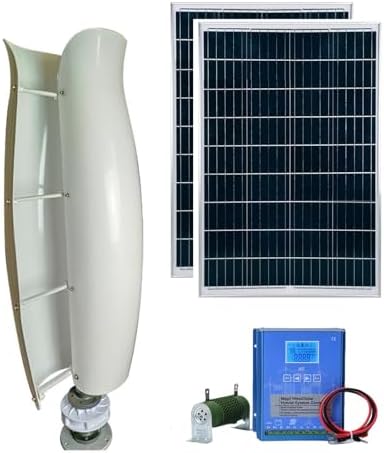 5KW Vertical Axis Wind Turbine Kit - 12V/24V/48V, Low Start-Up Wind Speed, Hybrid Wind & Solar Power System with Controller & Solar Panel, Efficient Breeze Start (White, 48V)