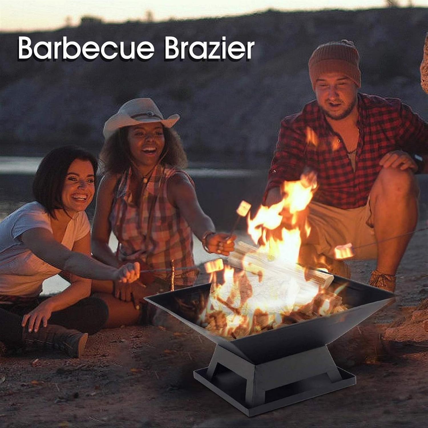 Stainless Steel Outdoor Fire Pit BBQ Grill Firepit Garden Portable Barbecue Patio Table Charcoal Square Heating Stove Courtyard