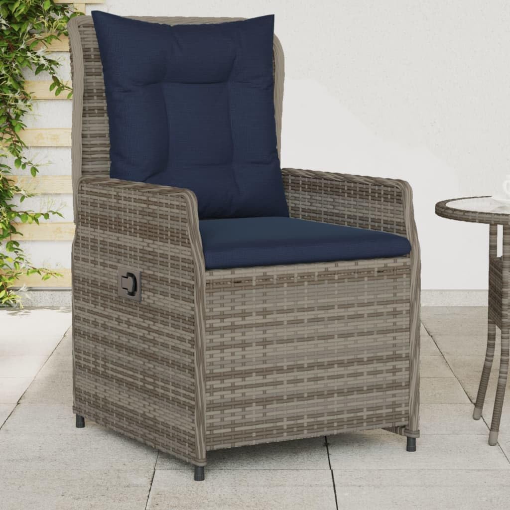 Reclining Patio Chairs 2 pcs Gray Poly Rattan, Patio Chairs