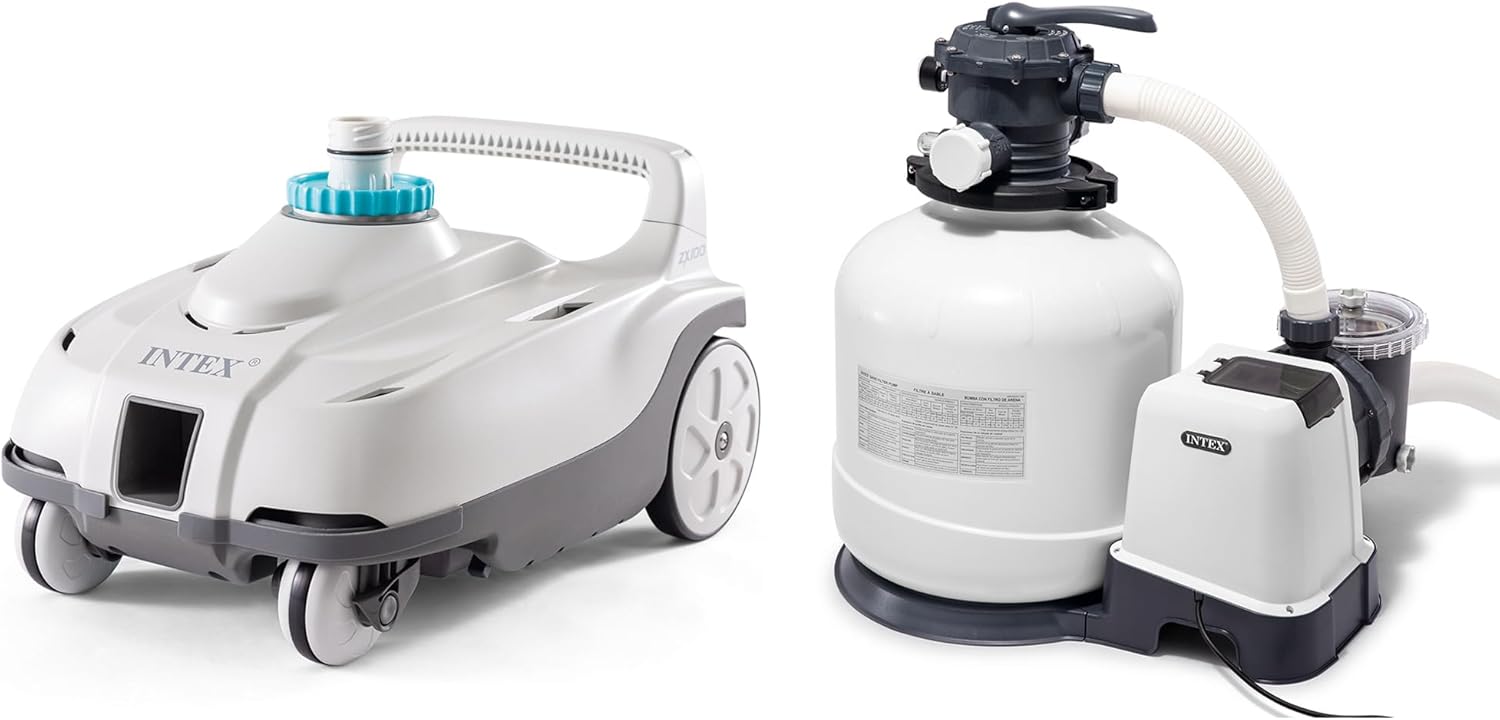 Intex ZX100 Auto Pressure Side Pool Cleaner with Hose and Converter and 3000 GPH Above Ground Pool Sand Filter Pump with Automatic Timer