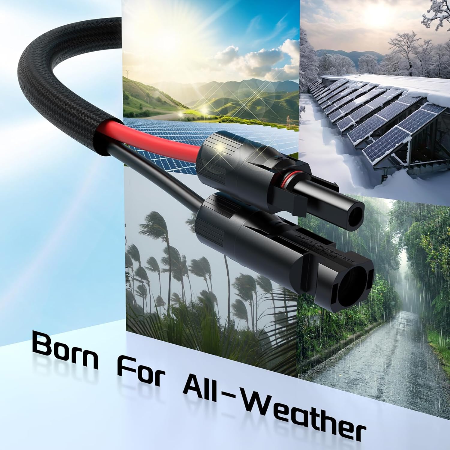 Bateria Power 1 Pair 50FT Solar Cables, 10 Gauge Solar Extension Cable with IP68 Female & Male Waterproof Connectors and Dust Caps for RV, Photovoltaic Systems