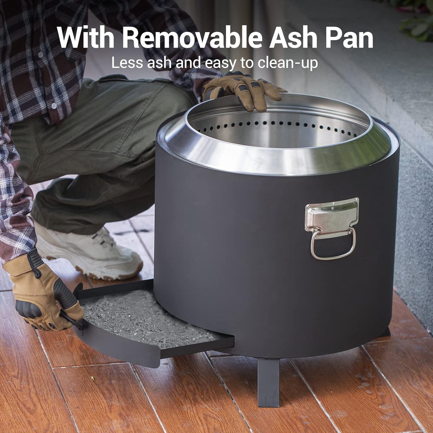 Rock&Rocker Smokeless Fire Pit, 304 Stainless Steel, 18.5 Inch Outdoor Bonfire Firepit, Fire Pits for Outside, with Removable Ash Pan, Portable Handle & Waterproof Cover, for Backyard Party, BBQ