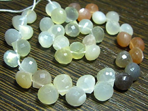 13 inch natural beads strand of 8mm faceted onion multi moonstone gemstone briolletes beads for DIY jewelry - necklace, bracelet, earring, ring.