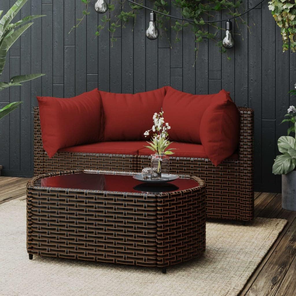 Patio Furniture, 3 Piece Patio Lounge Set with Cushions Brown Poly Rattan