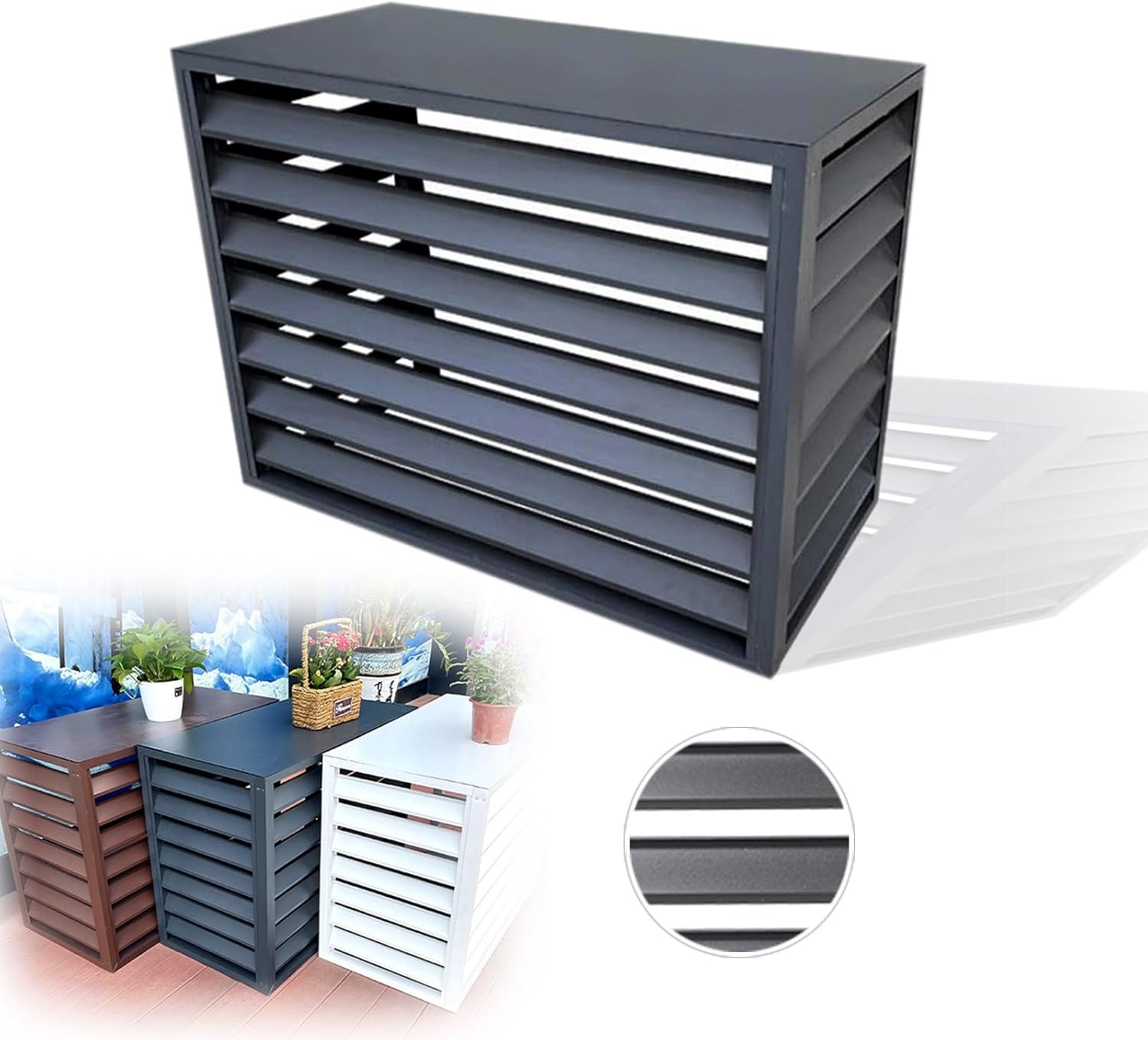 Aluminum Air Conditioner And Heat Pump Cover Hide Air Conditioner Cover For Outside Units Privacy Fence Screens Plant Storage Shelf Shutters Flower Rack Noise Reduction (Color : Gr