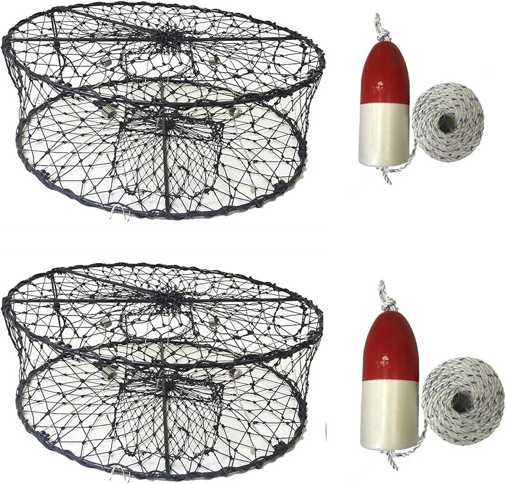 KUFA Sports 2-Pack Foldable Crab Trap with Float and Rope Combo – (CT50+FWM103) X2