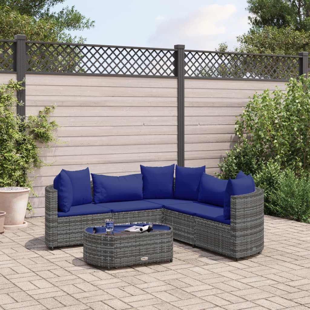 6 Piece Patio Sofa Set with Cushions Gray Poly Rattan,Outdoor Garden Sofa Set with Cushions Durable PE Rattan Sectional Furniture for Backyards, Terraces, and Patios Furniture Sets for Patio, Lawn & G