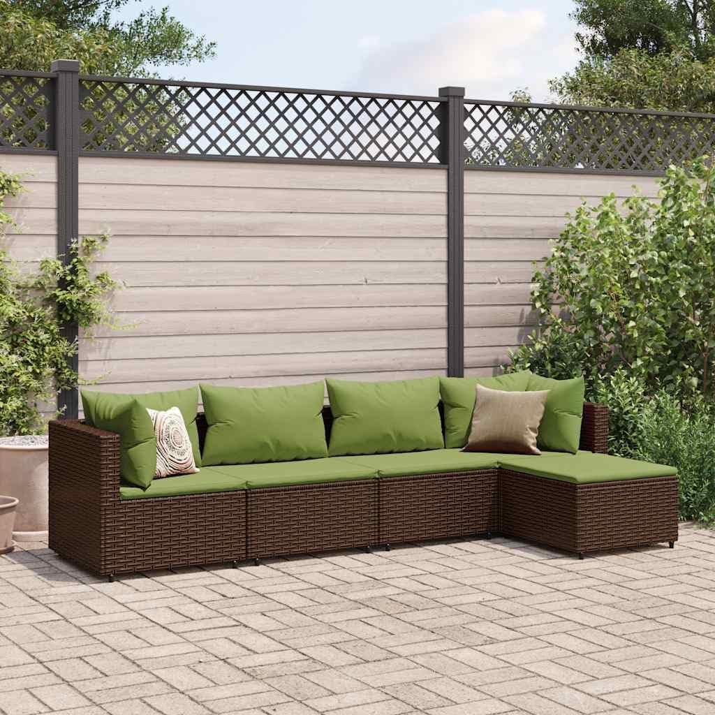 Patio Set 5 Piece Patio Lounge Set with Cushions Brown Poly Rattan