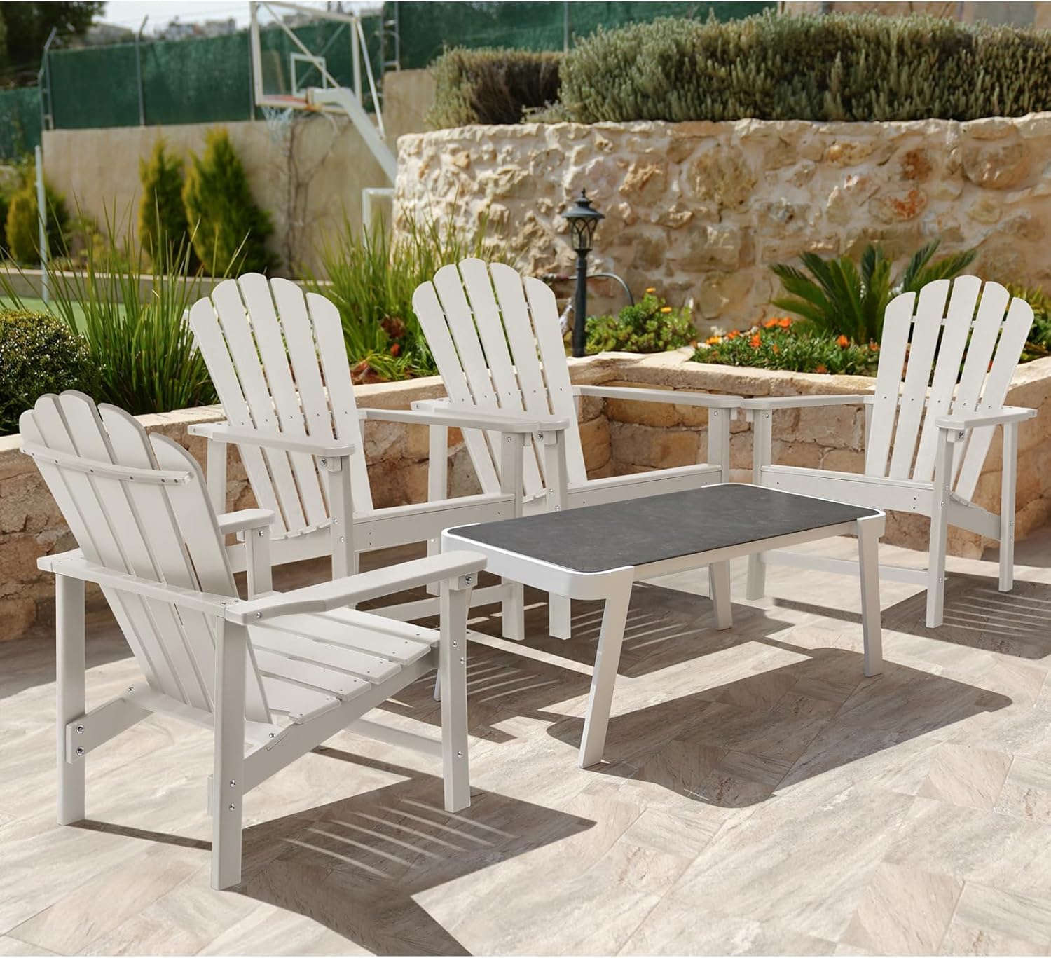 Stackable Adirondack Chair, Space Saving HDPE All-Weather Fire Pit Chairs for Outdoor Lawn Porch Deck