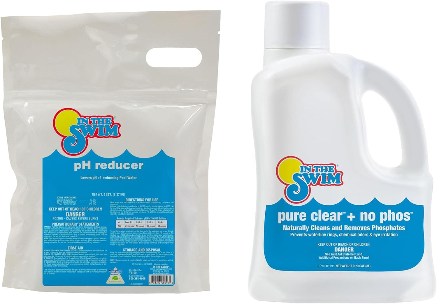 In The Swim Pool Chemistry Balance Kit - 5Lb pH Reducer + 3L Pure Clear No Phos - Controls pH, Removes Phosphates & Keeps Water Crystal Clear