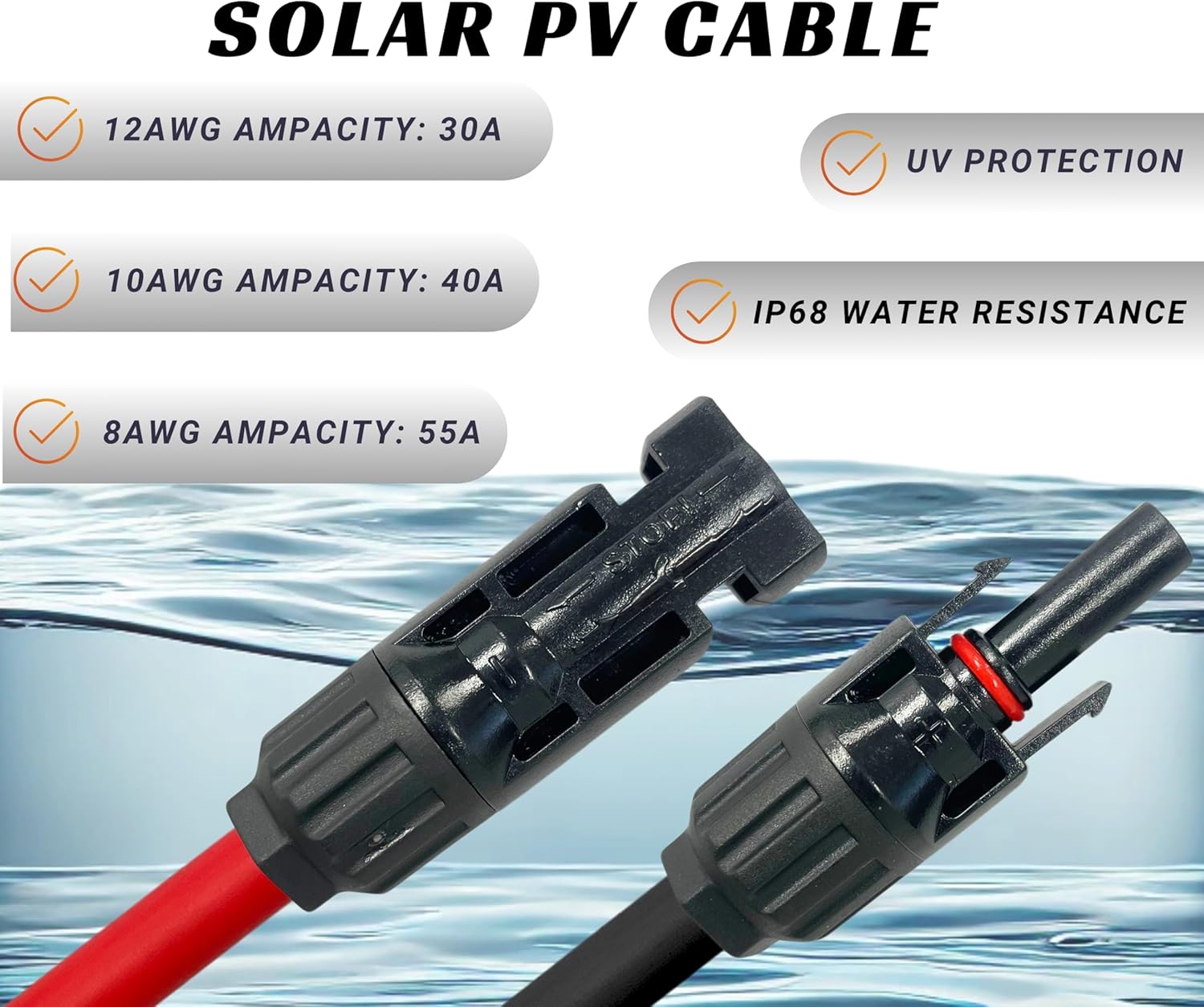 WindyNation 12 Gauge 12 AWG Pair 100 Feet Black + 100 Feet Red PV Photovoltaic Solar Panel Extension Cable Wire Solar Connectors