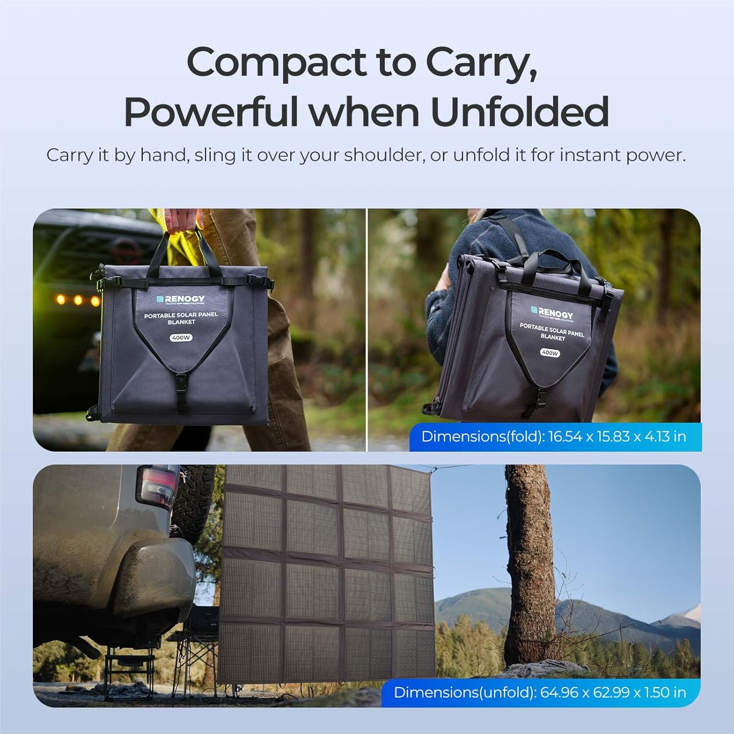 400W Portable Solar Panel, Renogy Solar Blanket N-Type Foldable Solar Panel, 25% High Efficiency, Lightweight Solar Panel Charger for Camping, RV, Marine, SUV, Off Grid Applications