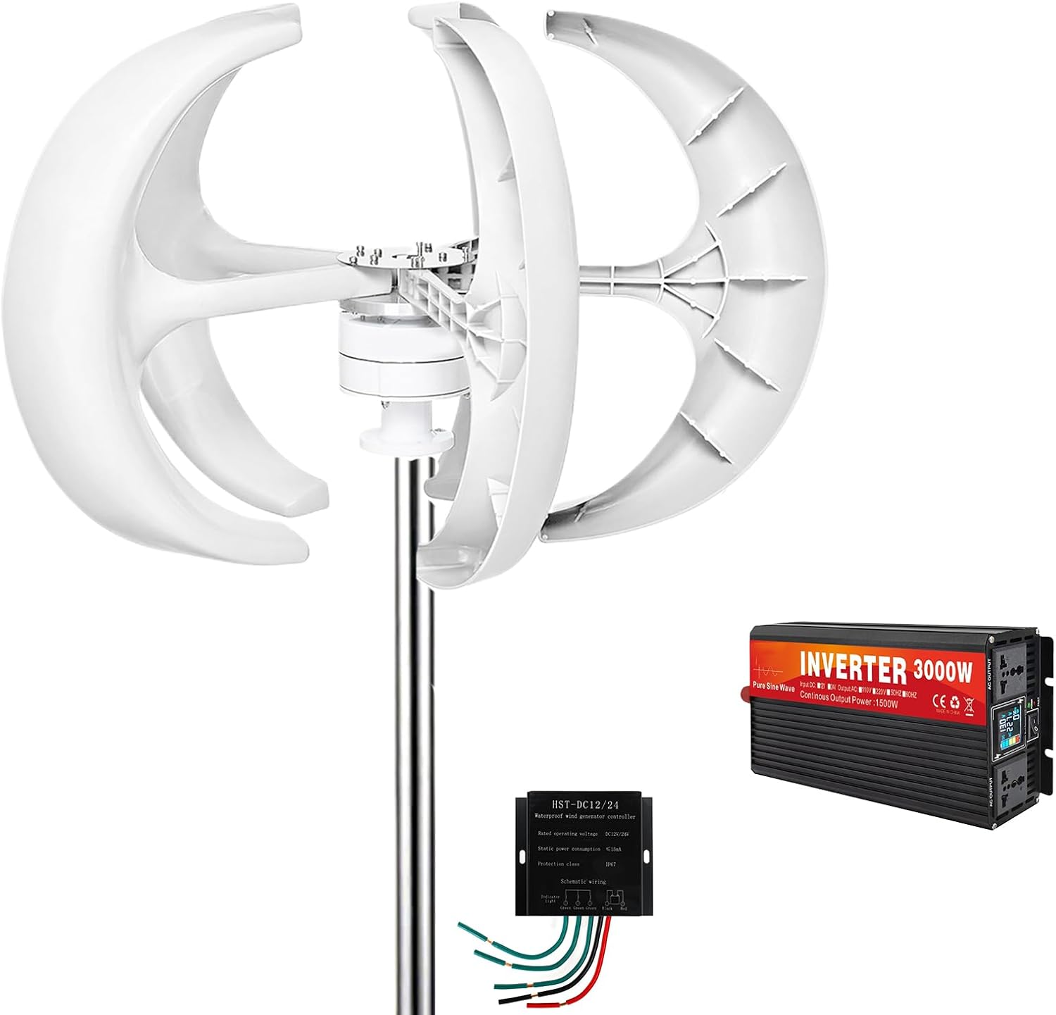 3000W 12V 24V 48V 220V Vertical Axis Wind Turbine with Controller Inverter No Noise Wind Turbine, for Boat Hybrid Streetlight Use