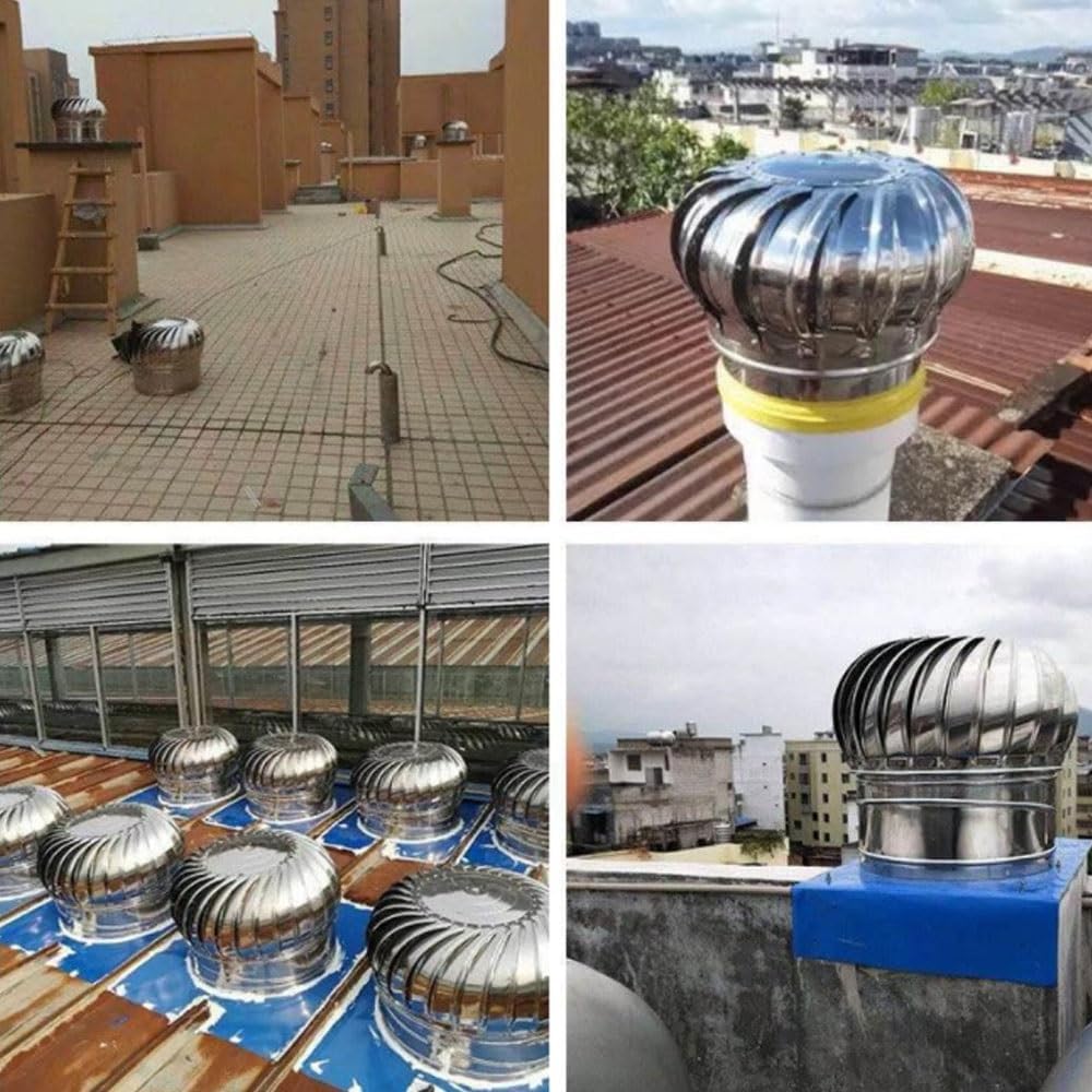 Chimney Rotating Ventilator Cap No Power Roof Wind Turbines 304 Stainless Steel Zero Consumption Rotating Attic Fan 3.9-19.7inch