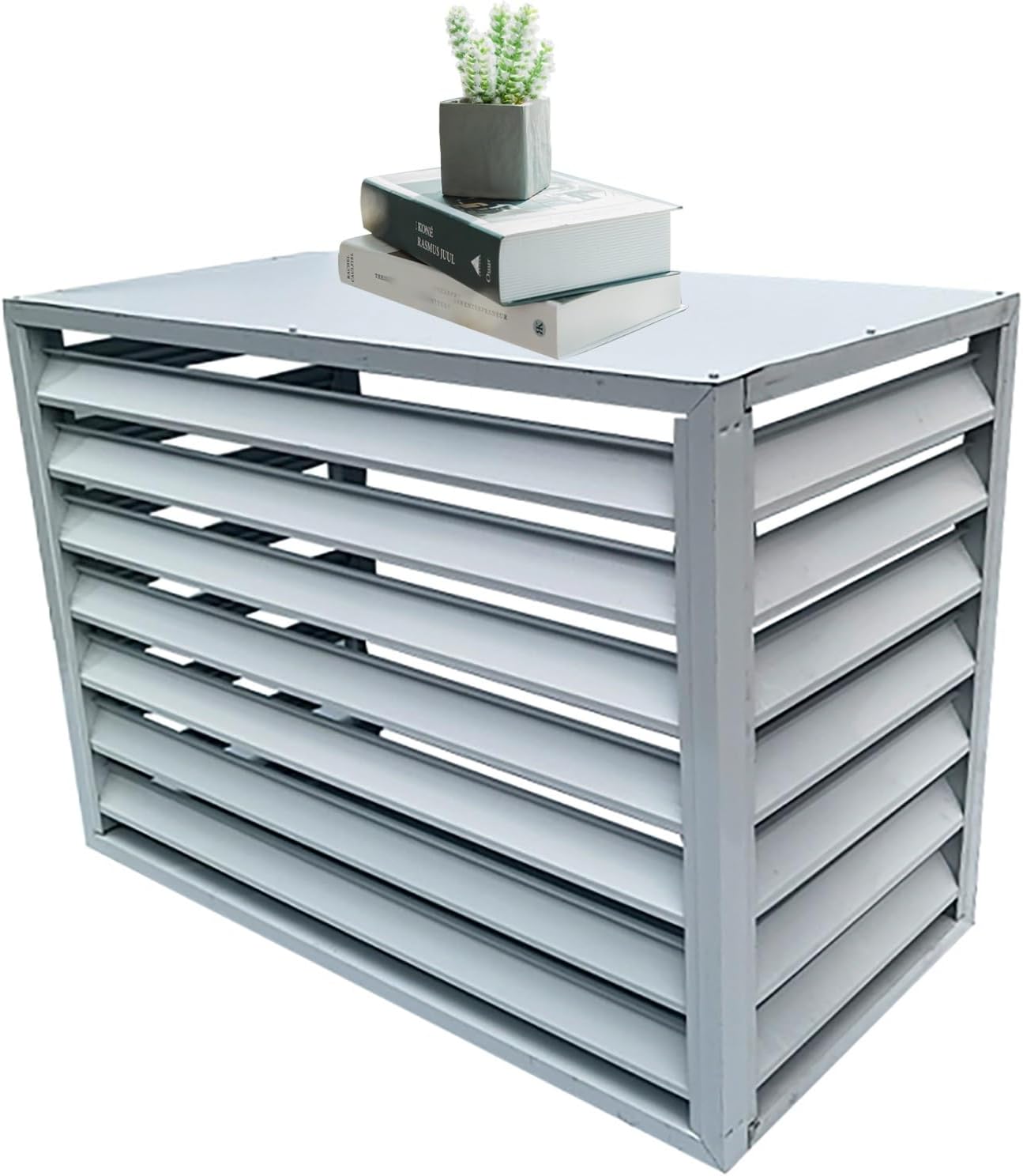 Aluminum Central Air Conditioner Protection Cover, Outdoor All Weather Freestanding Privacy Screen Fence Panels Trash Can Enclosure Flower Stand Decorative Outdoor AC Unit Cover ( Color : White , Si