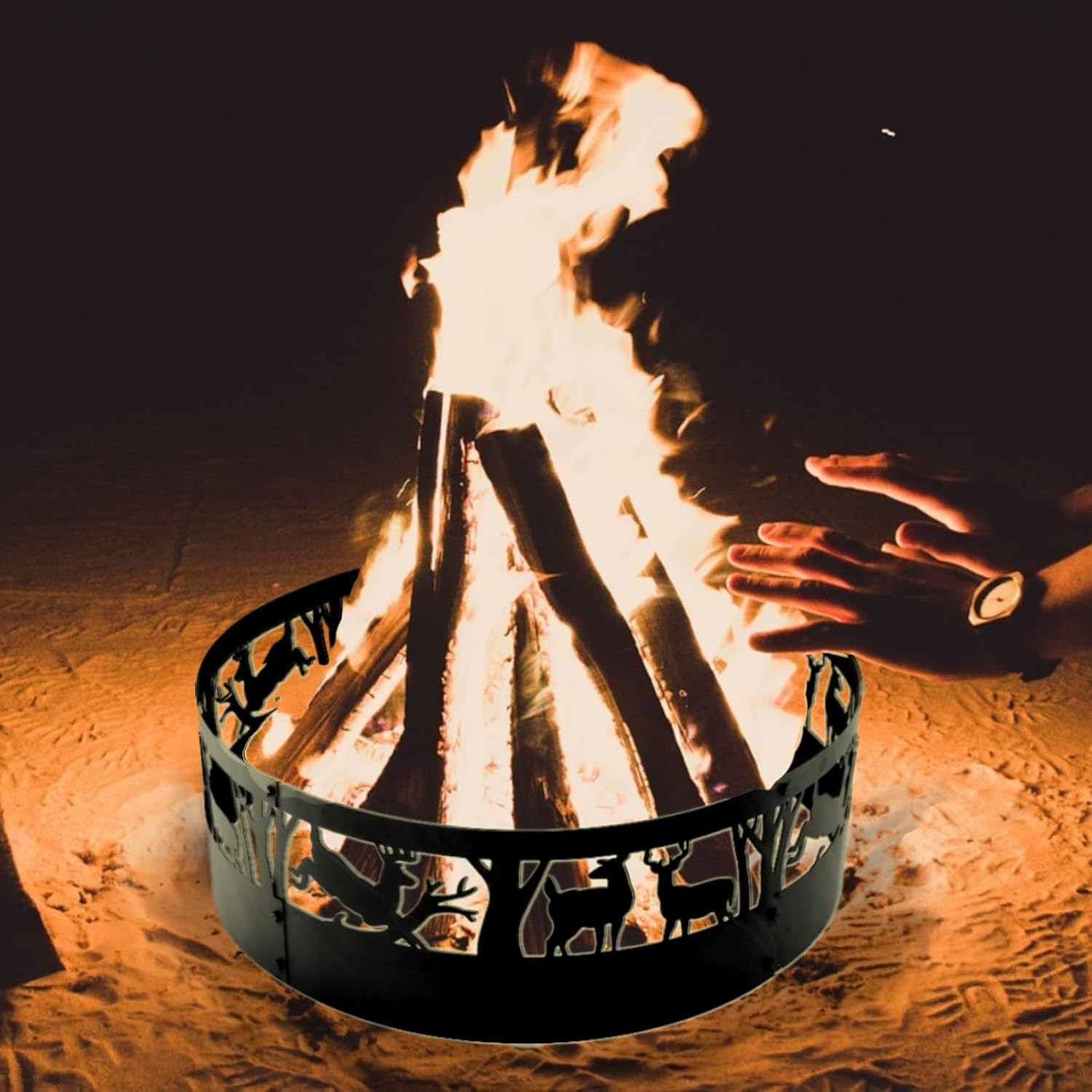 Fire Pit Ring - 36 Inch Heavy Duty Steel Fire Pits with Hollow Carved Design - Large Round Firepit Insert for Wood Burning & Camping & Outdoor Fireplace