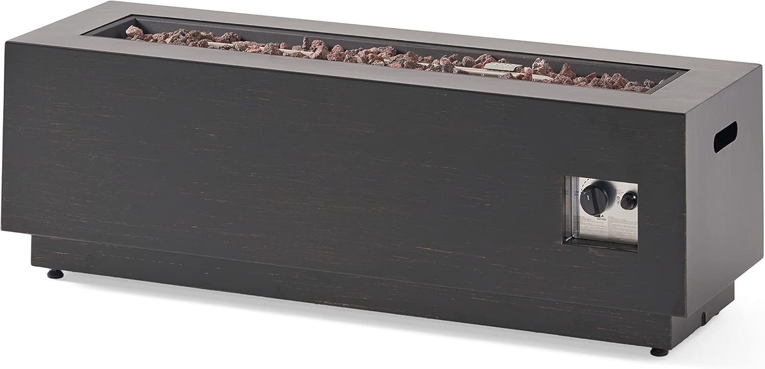 40 Inches Outdoor Propane Fire Pit, 50,000 Btu Dark Grey Rectangular Fire Table with Brown + Gold Accents, Patio, Deck, Backyard (Tank Cover Not Included)