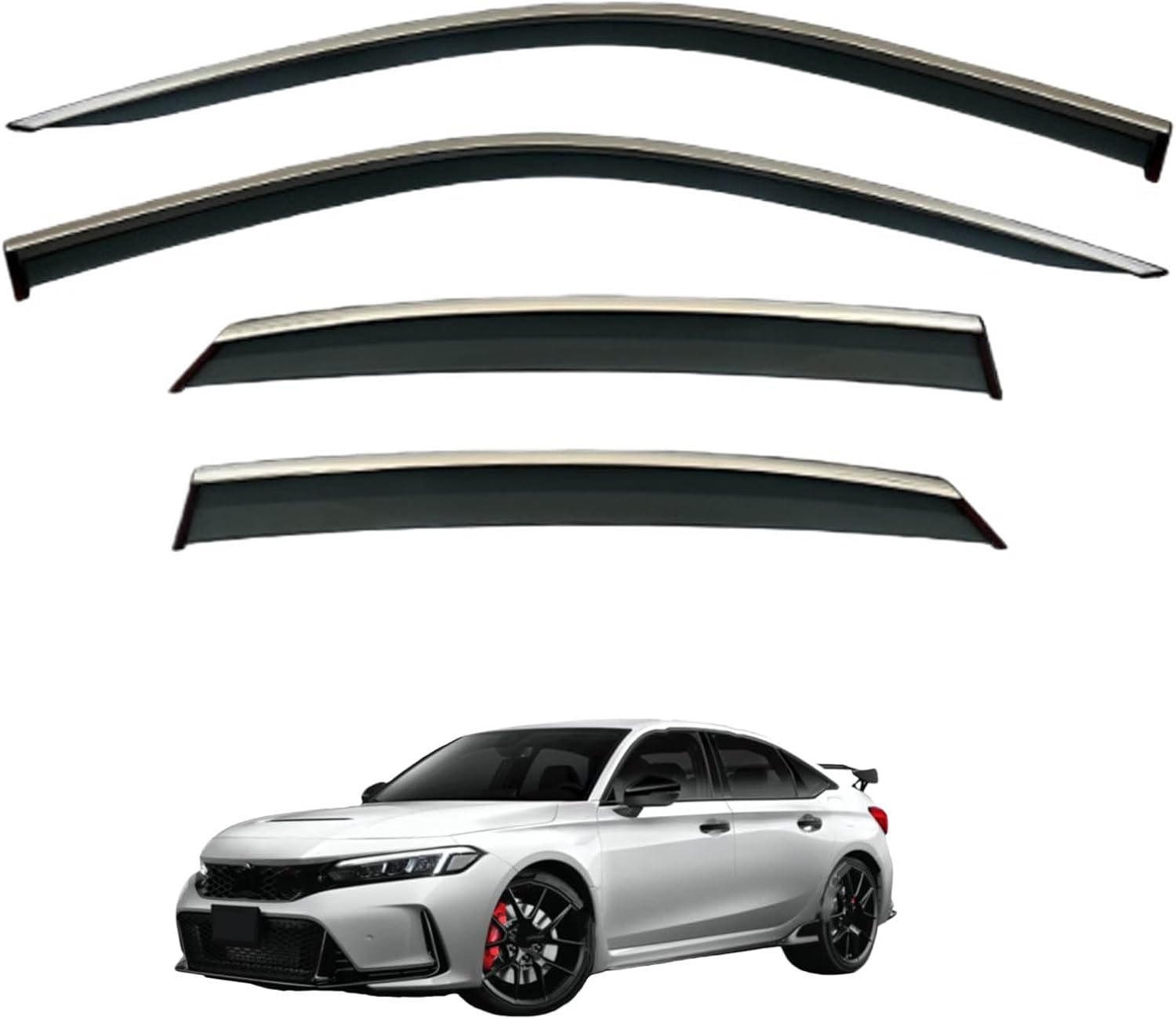Window Deflectors for Civic Sedan MK11/FE 2022+, Sun Rain Guard Window Visors Vent Shades with Bright Stripes Car Accessories