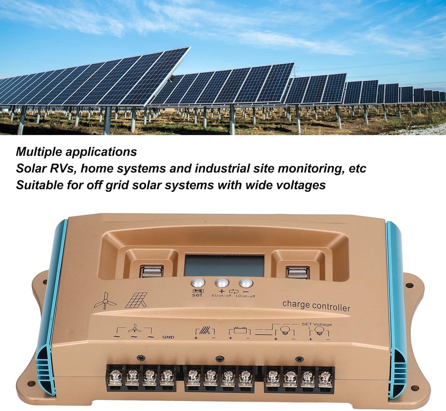 MPPT Solar Charge Controller Advanced Overcharge Protection Solar Panel Regulator for RV Home Systems 12V 24V 36V 48V 60V PC Material (100A)