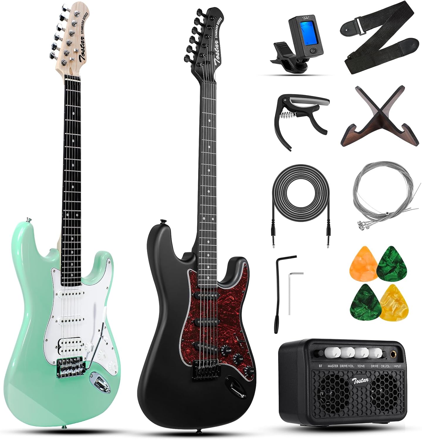 Tostar Electric Guitar Kit Black and Green 39