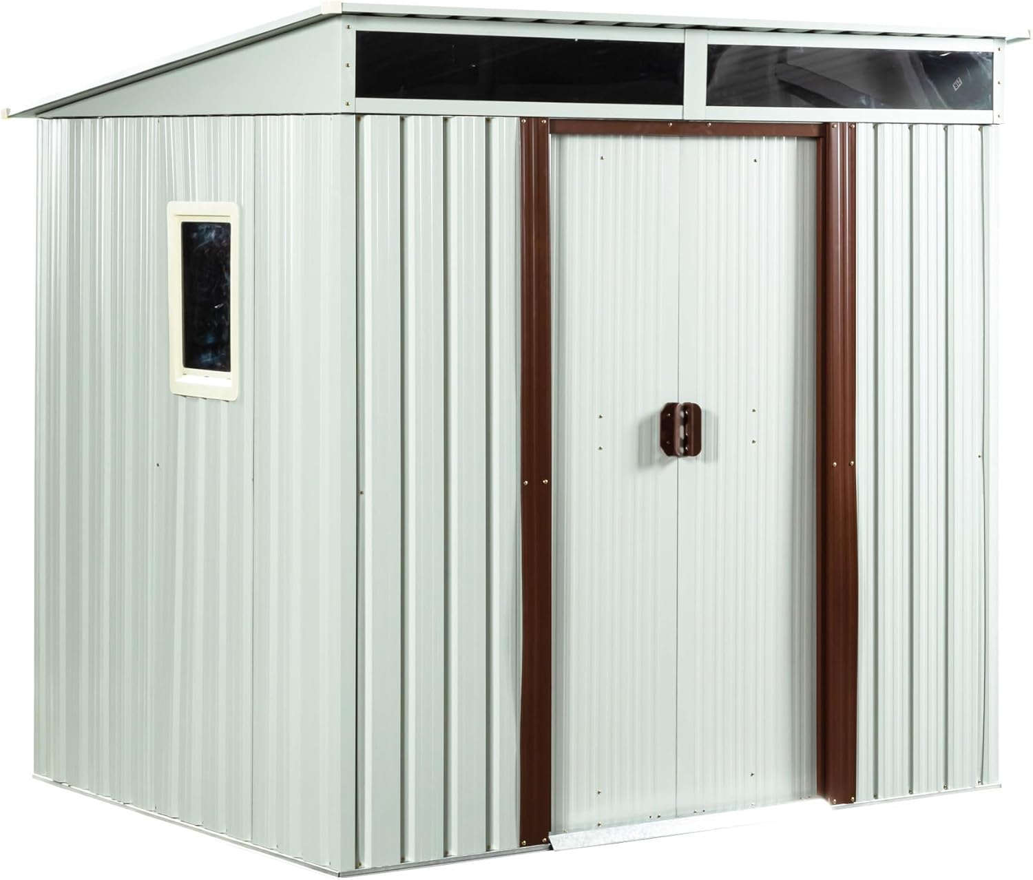 Outdoor Storage Shed 6 x 5 FT Metal Shed with Foundation and Double Sliding Door Waterproof Garden Tool Shed for Backyard and Patio Tool House Outdoor Storage Room White