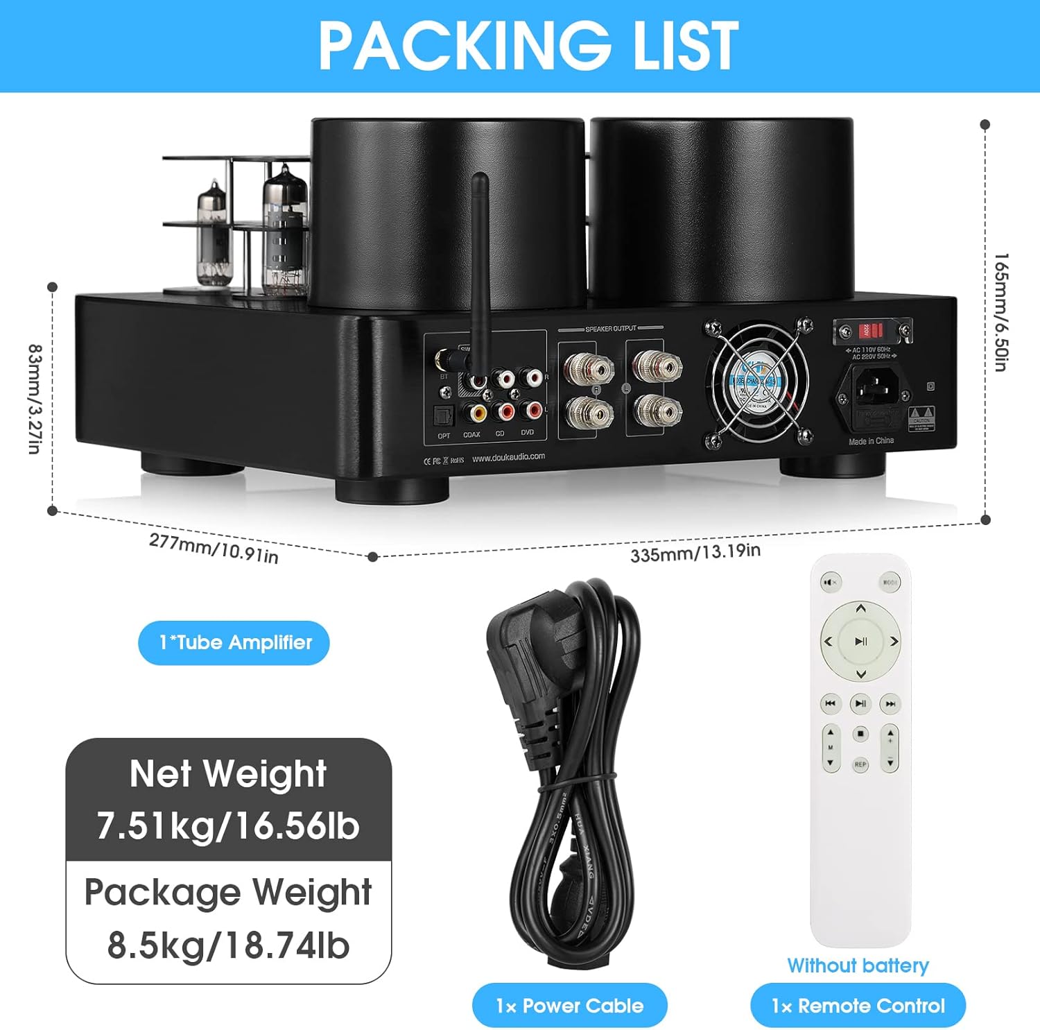 HiFi Bluetooth 5.0 Tube Power Amplifier Coax/Opt Integrated Audio Amp USB Player