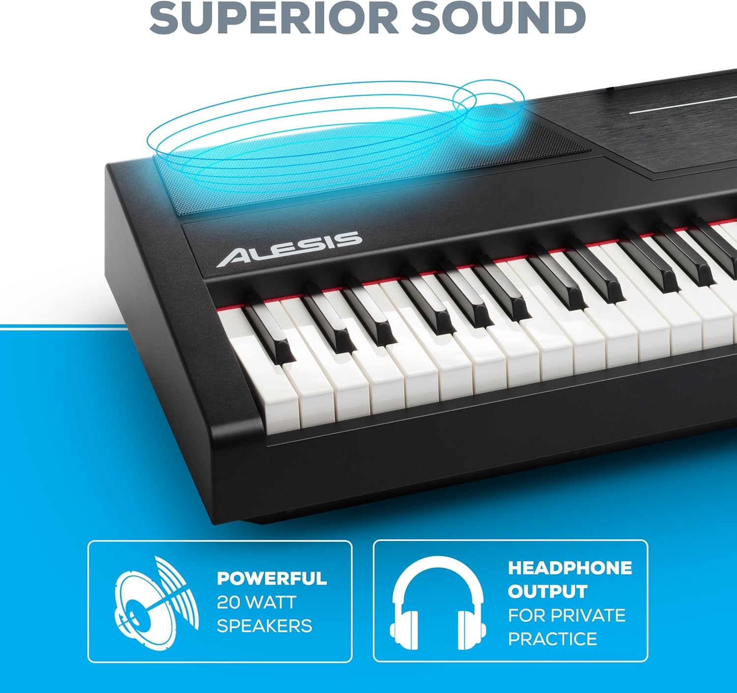 Alesis Recital Pro - 88 Key Digital Piano Keyboard with Hammer Action Weighted Keys, 2x20W Speakers, 12 Voices, Record and Lesson Mode, FX and Display