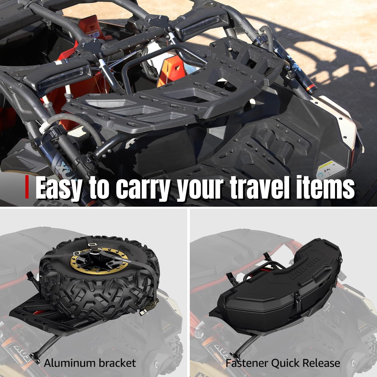 A & UTV PRO Pivoting Rear Rack Kit,Spare Tire Cargo Luggage Rear Rack for 2017-2024 2025 Can Am Maverick X3 MAX Accessories, Replace OEM # 715002881, 715003439