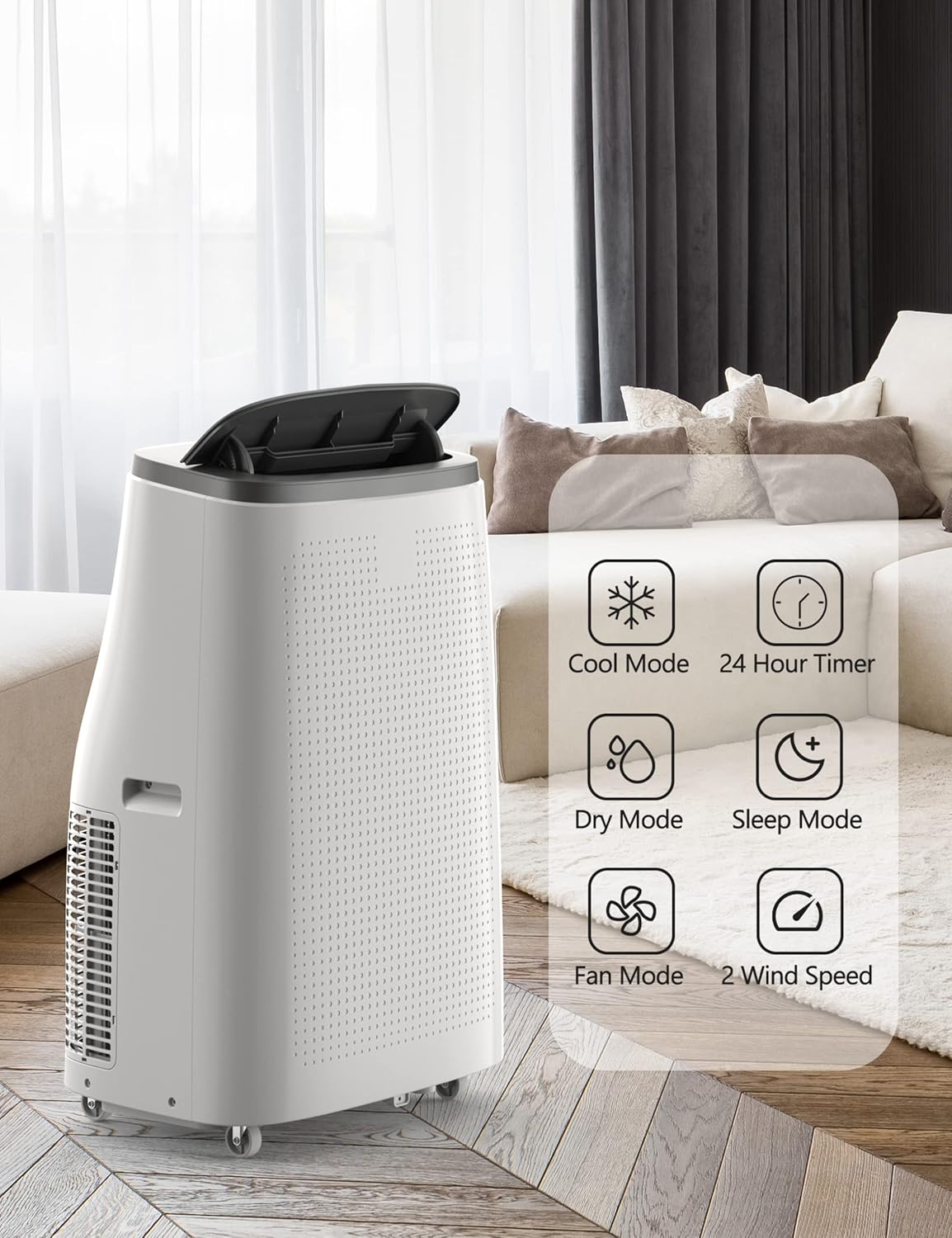 Portable Air Conditioners, 14000 BTU Air Conditioner for 750 Sq. Ft, Dehumidifying & Fan, Quiet Operation and Easy Mobility, Remote Control for Home & Office, Gray Top