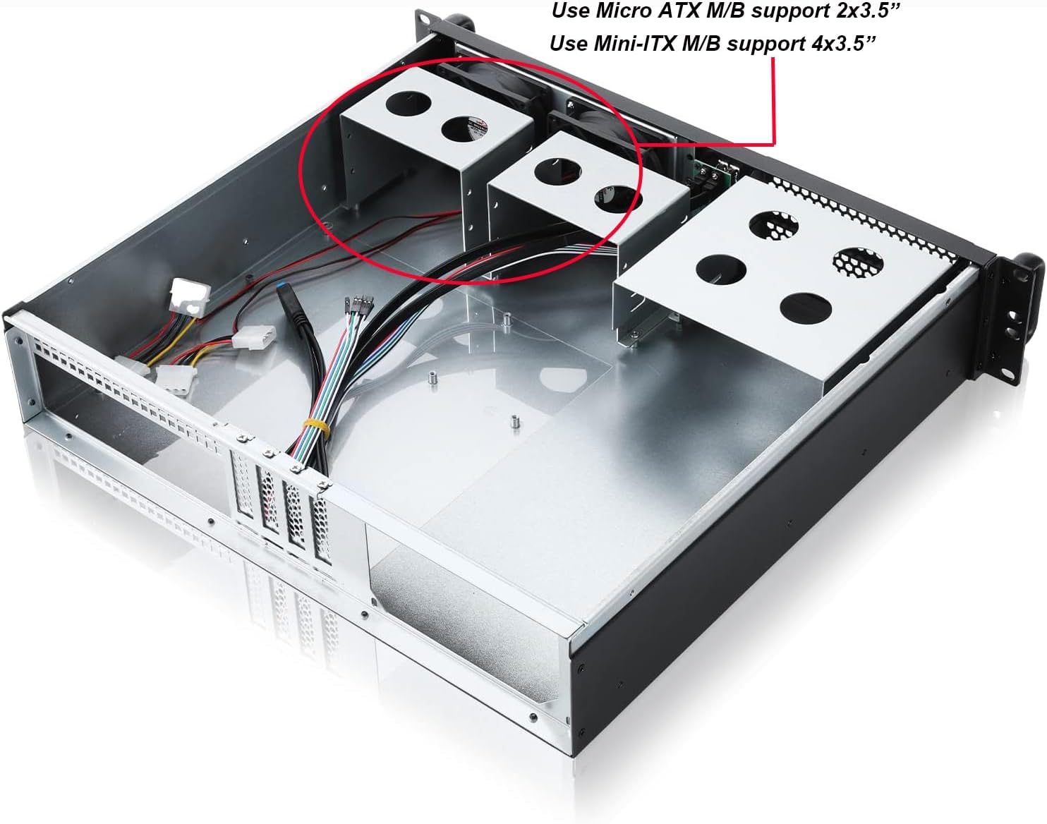 RackChoice 2U Micro ATX Compact Rackmount 2 x 5.25 Chassis Support ATX PS2 PSU with 120mm Fan on top, USB3.0 with 2.0 Adapter