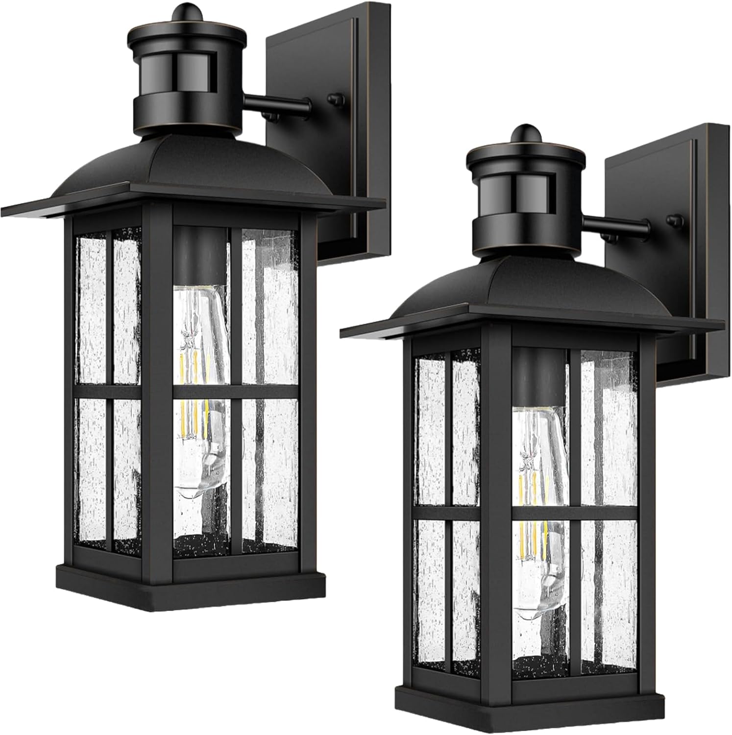 2Pack 15inch Large Outdoor Wall Lights,Modern Black Exterior Lantern Wall Light Fixture with E26 Sockets & Tempered Glass,Waterproof Porch Wall Lighting for Garage,Garden