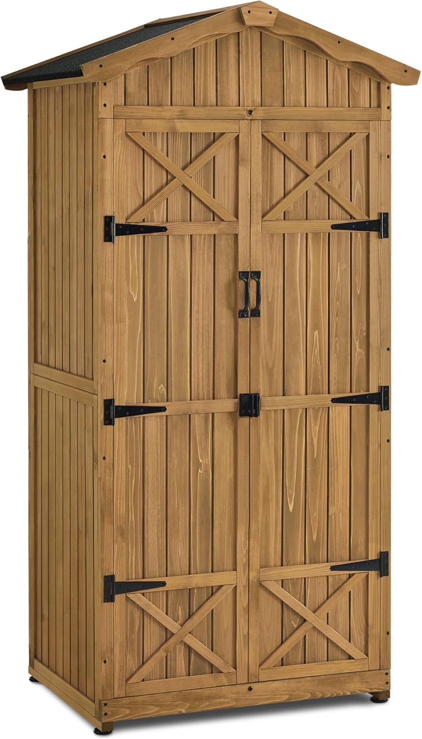 Macrout Outdoor Storage Cabinet, 75 Inches Lockable Wooden Storage Shed with Removable Shelves, Tall Tool Shed with for Yard Patio Lawn, 1165