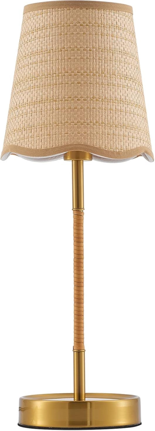 Boho Hand Woven Rattan Table Lamp Natural Wicker Desk Lamp Brass Table Lights for Bedsides Bedroom Table Top Home Office