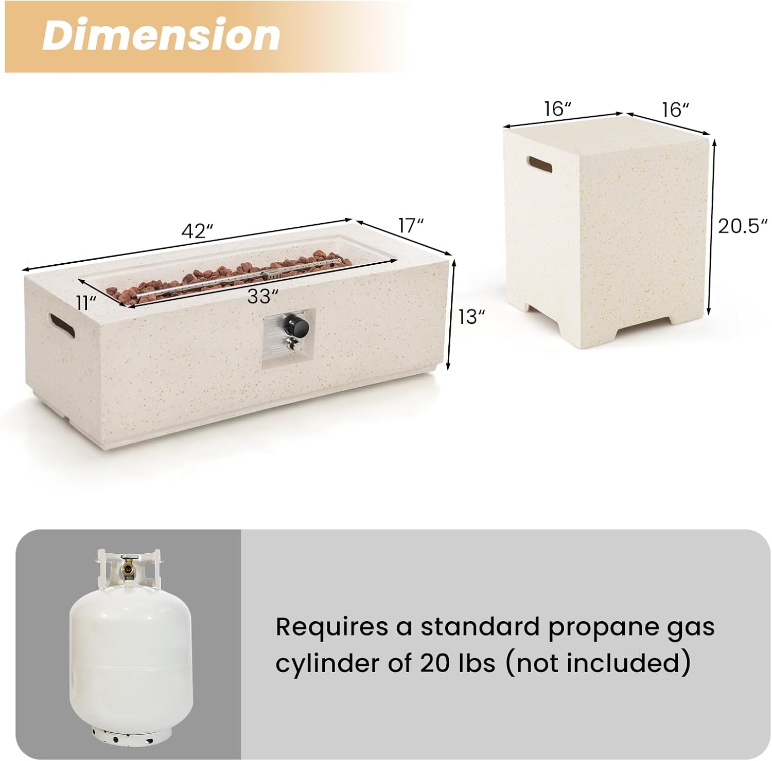 Tangkula 50,000 BTU Propane Fire Pit Table Set, 42” Terrazzo Fire Pit Table with Hideaway Tank Holder, Stainless Steel Burner, Protective Cover, Lava Rocks, Fit 20 lbs Tank